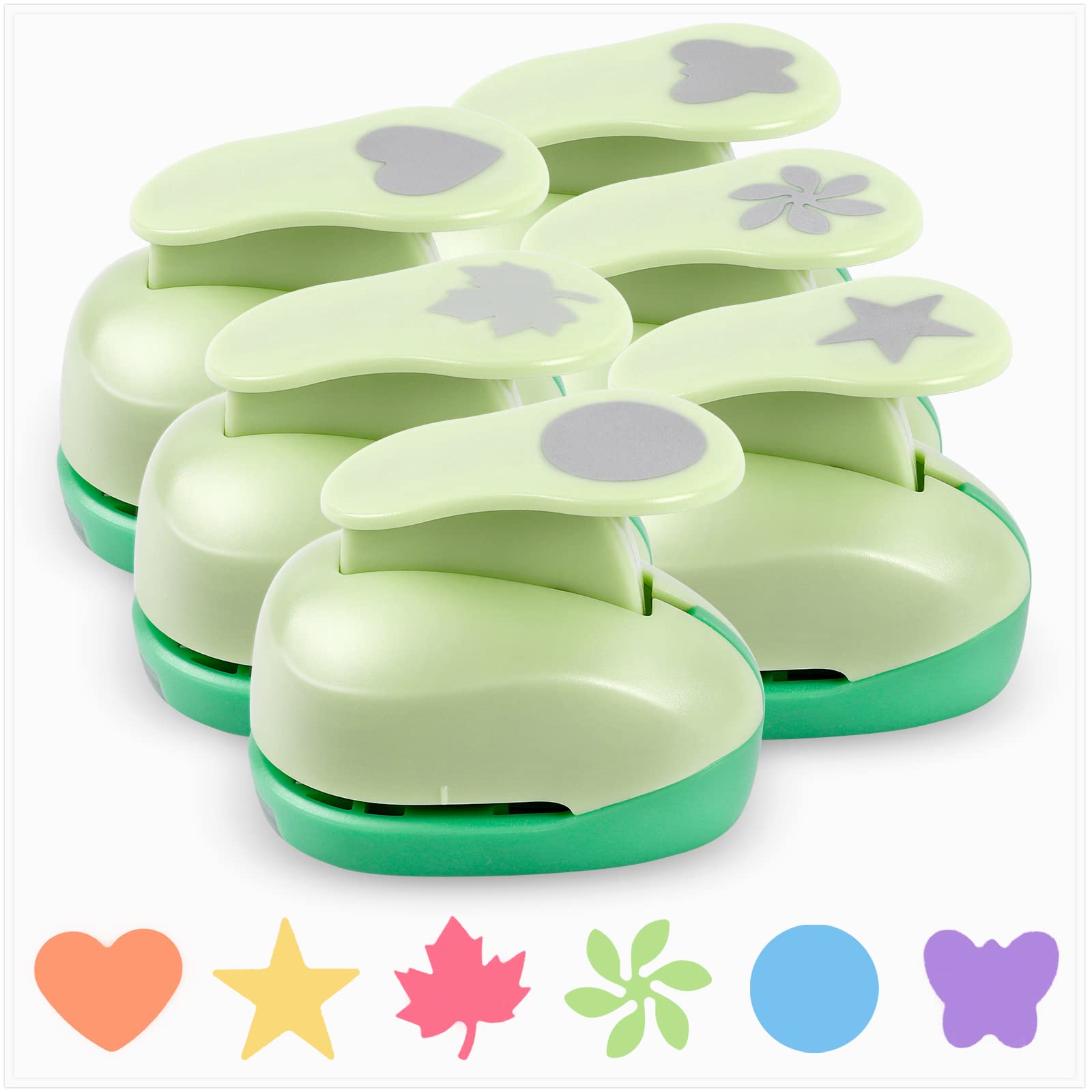 UCEC 6-Piece Paper Punch Set for Crafting - 1 Inch Heart, Circle, Star, Butterfly, Maple Leaf & Flower Hole Punchers | Perfect for DIY Scrapbooking, Card Making, Gift Wrapping & School Projects