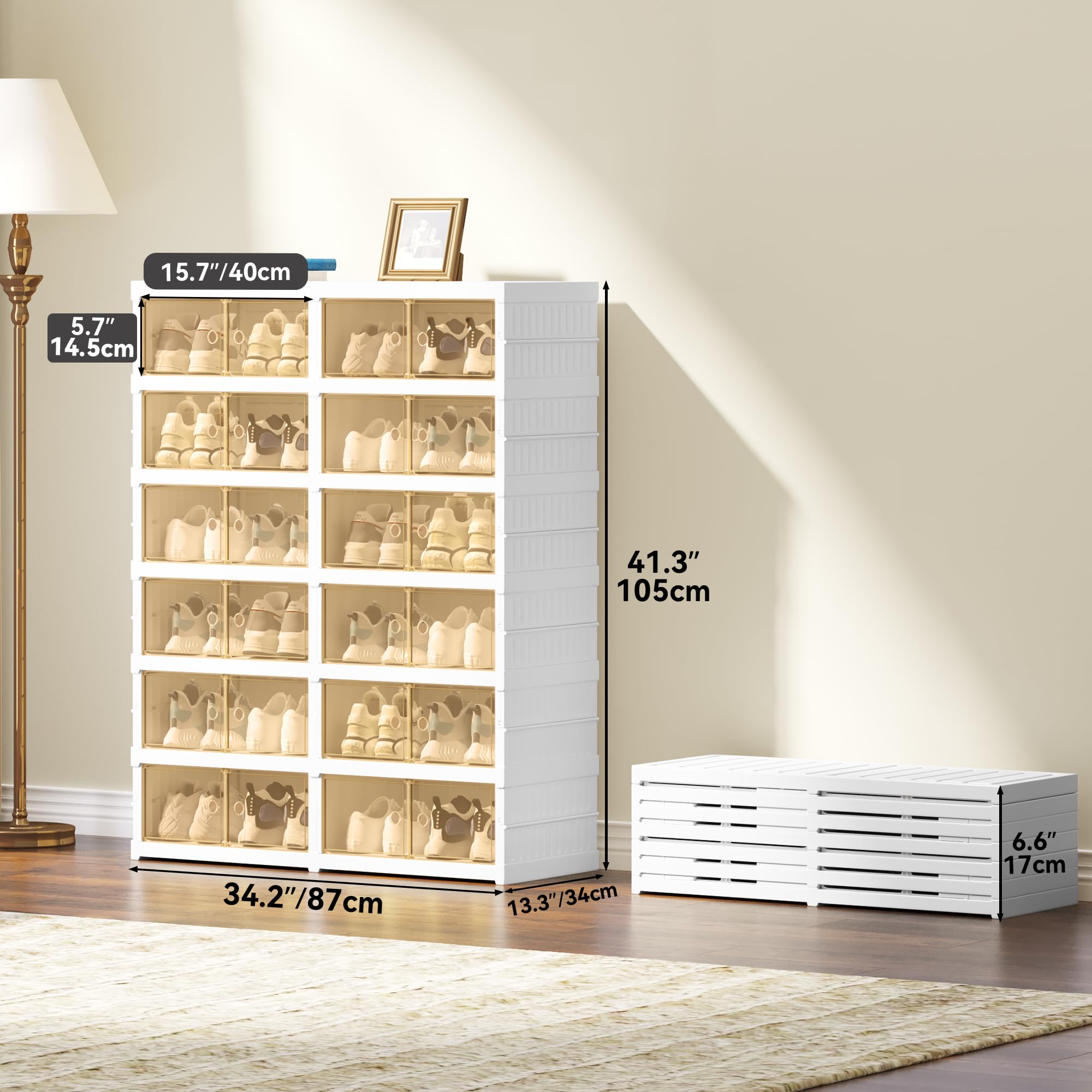 YITAHOME 6-Tier 24-Pair No Assembly Shoe Storage Box - Foldable Shoe Organizer with Magnetic Doors, Collapsible Shoe Rack Cabinet for Sneakers & Footwear - Perfect for Entryway, Closet, Living Room & Bedroom Organization (White)