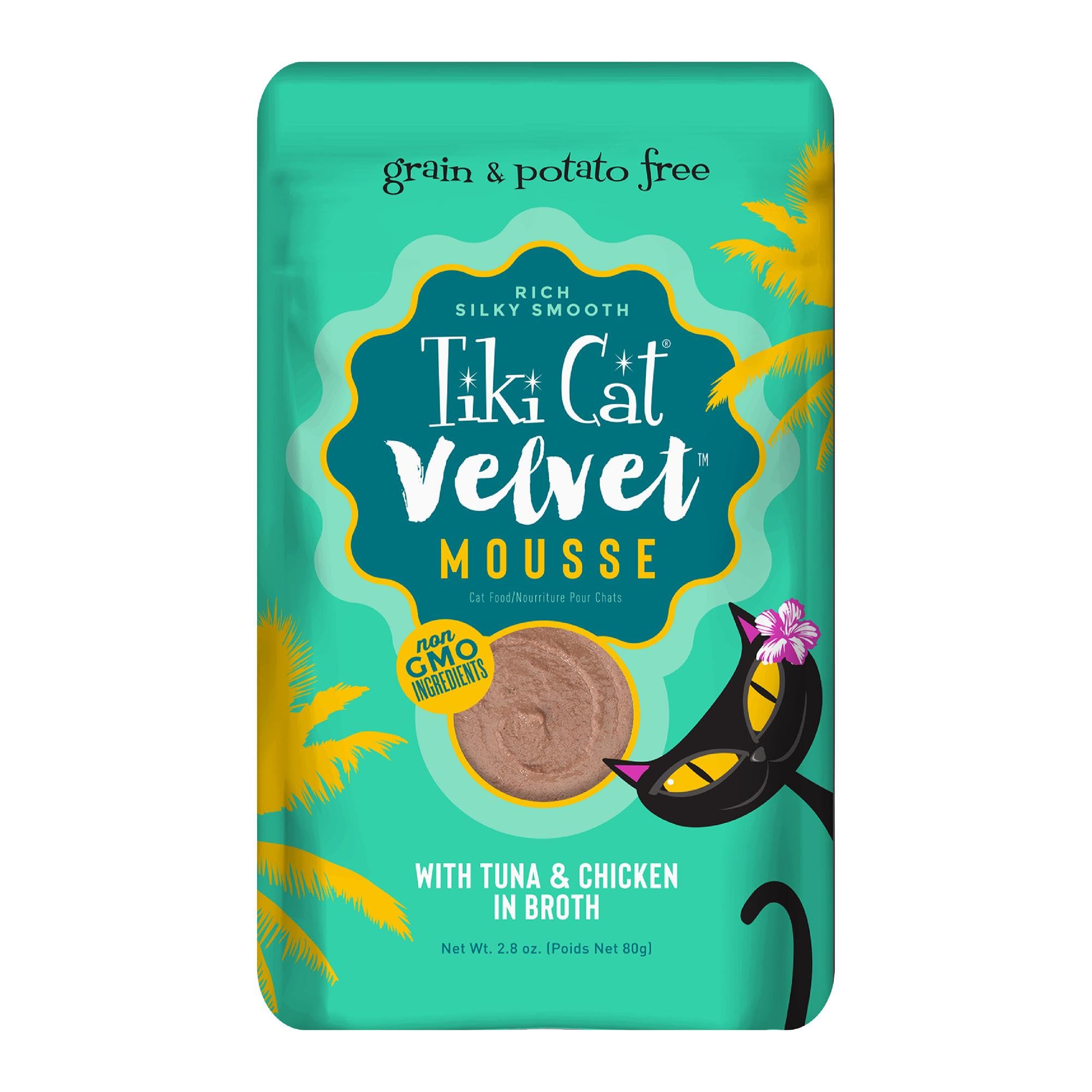 Tiki Cat Velvet Mousse Wet Cat Food - Grain-Free Tuna & Chicken Recipe in 2.8oz Cans | Smooth Texture for Kittens & Adult Cats | Perfect for Picky Eaters & Post-Surgery Recovery