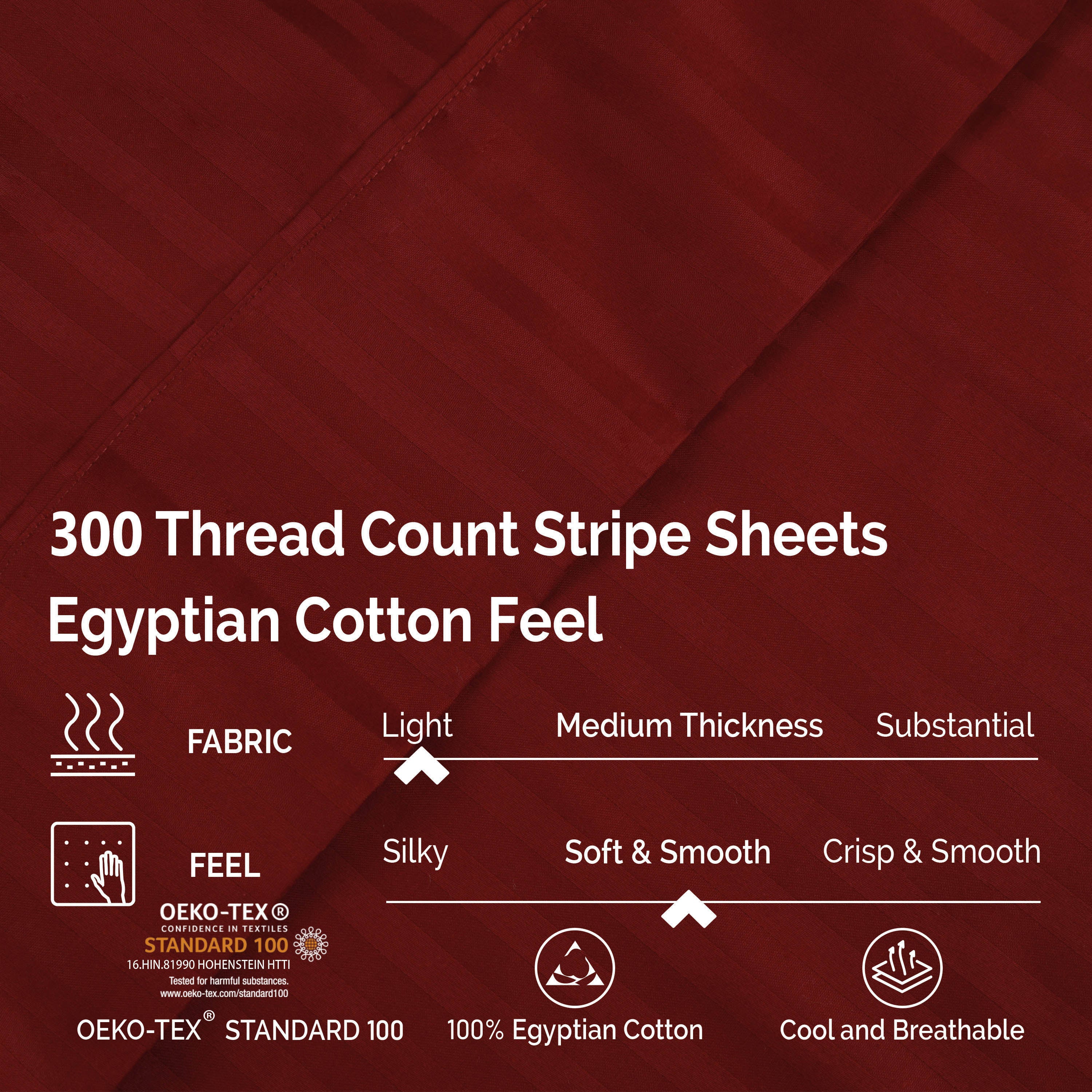 Premium 100% Egyptian Cotton 300 Thread Count Sheet Set - Deep Pocket Fitted, Flat Sheet & Pillowcases - Soft Breathable Bedding for Luxury Hotels & Home Use