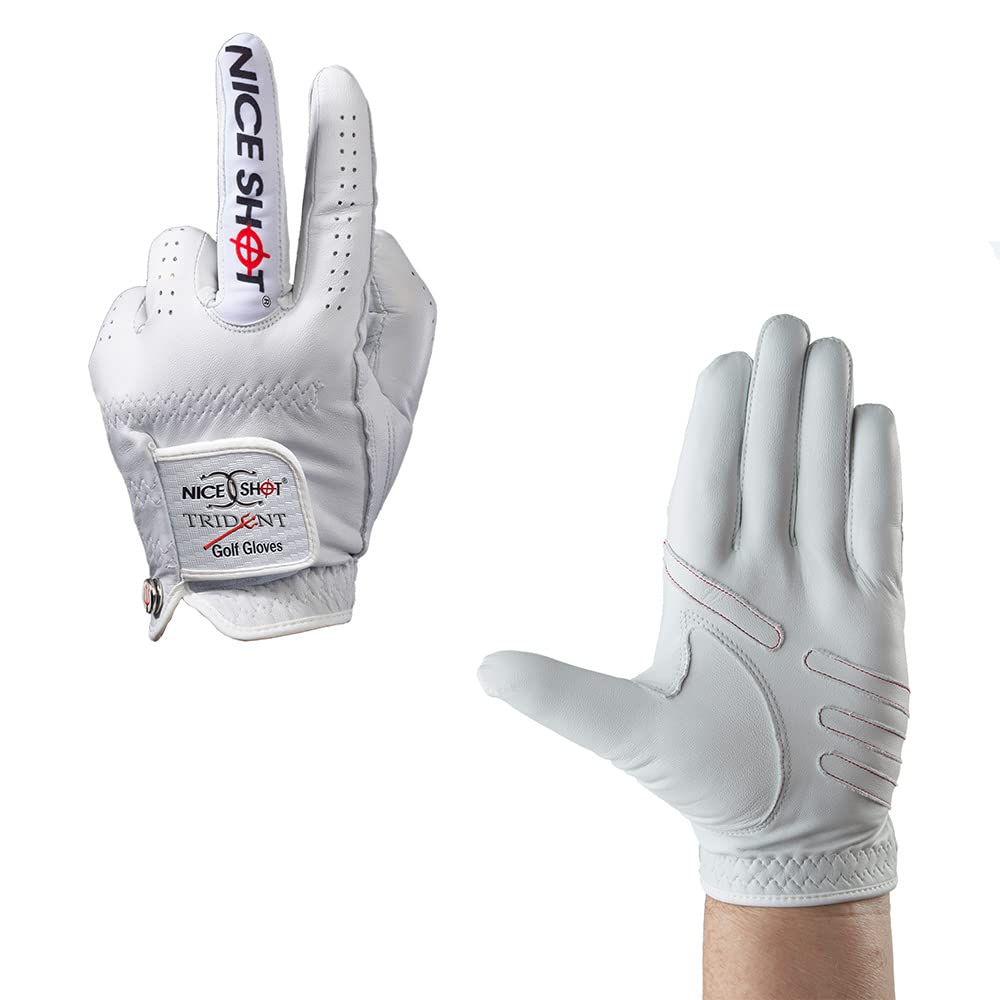 Premium White Cabretta Leather Trident Golf Glove with Power Grip Strips - Enhanced Control & Comfort for Men's & Women's Golf Training, Driving Range & Tournament Play