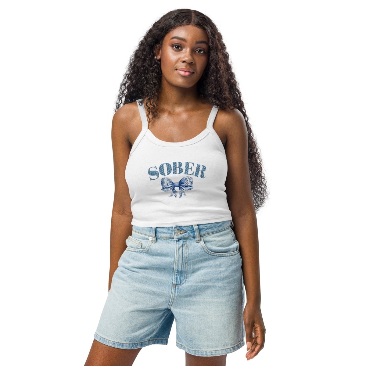 SOBER - Women's Chinoiserie Bow Micro Rib Tank Top | Soft Stretchy Fitted Camisole | Perfect for Layering, Casual Wear & Summer Outfits
