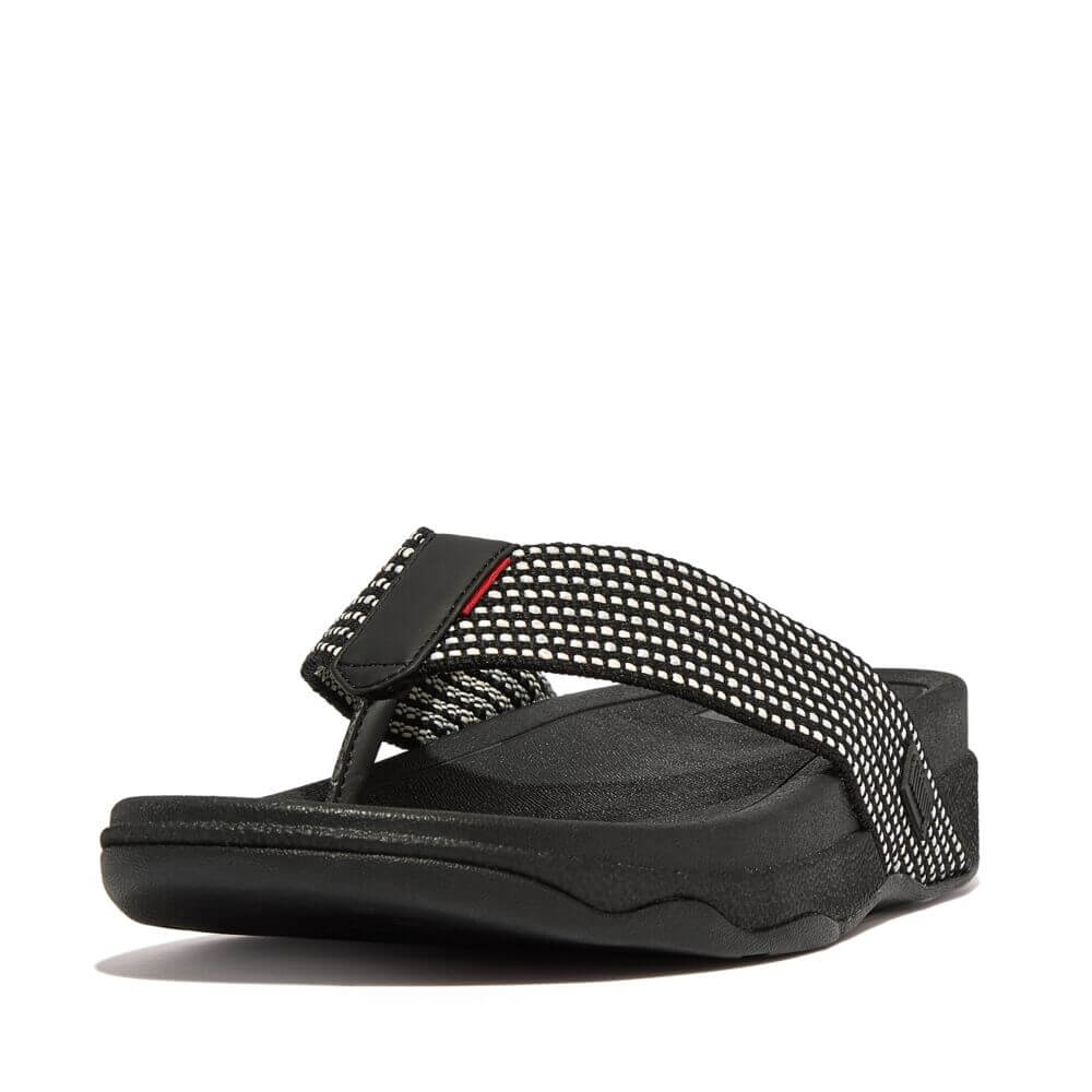 FitFlop Men's Surfer Weave Stripe Sandals - Comfortable Beach & Casual Walking Shoes for Summer, Outdoor, Travel - Black Mix