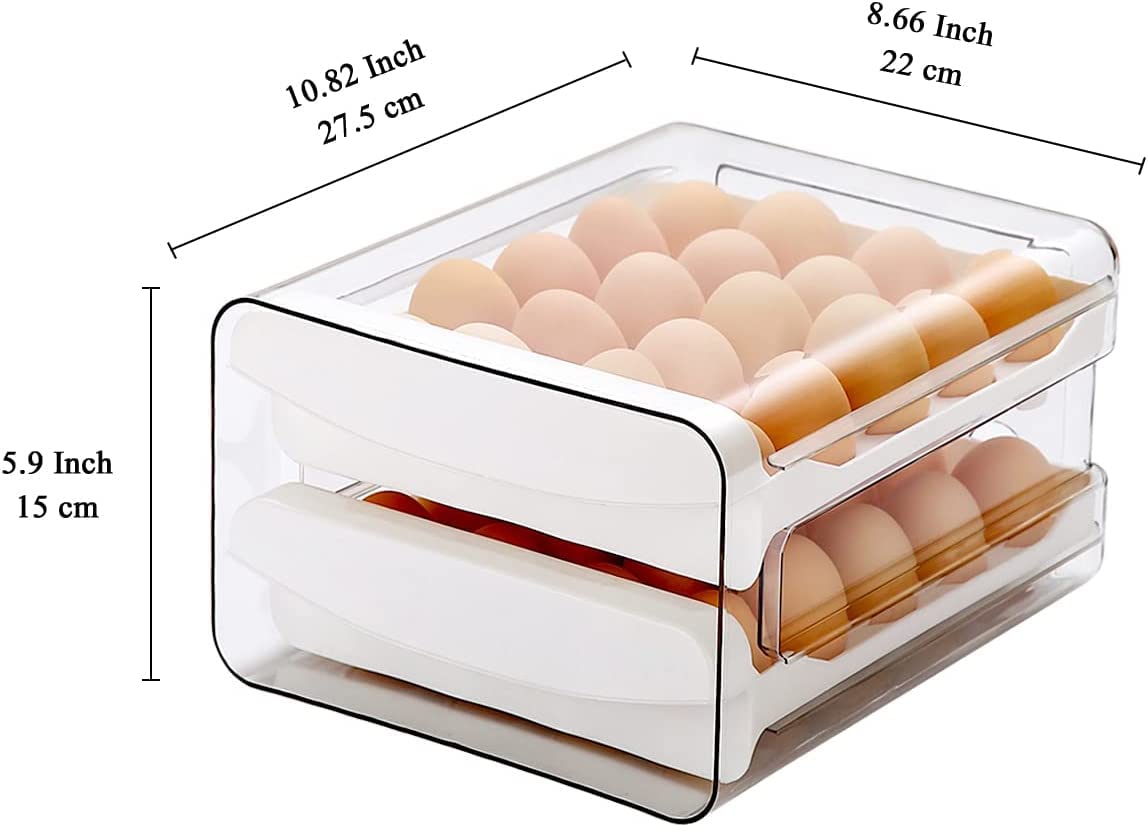 HomeCloud Acrylic 40-Grid Large Capacity Egg Storage Container - Stackable Drawer-Style Egg Holder & Organizer for Refrigerator (White, Rectangular) | Perfect for Farm Fresh Eggs, Organic Eggs & Bulk Egg Storage in Kitchen, Pantry or Chicken Coop