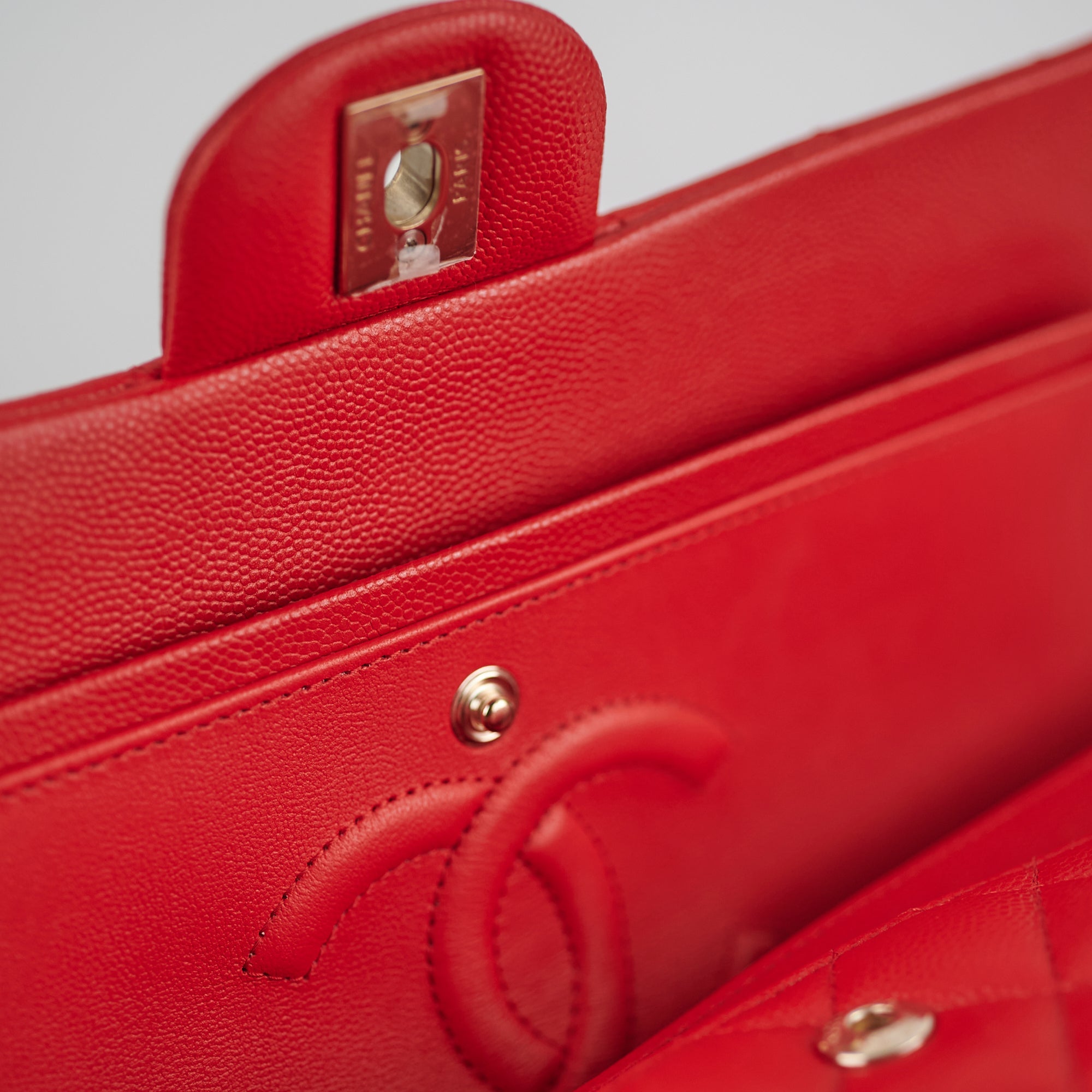 Chanel Caviar Leather Medium/Large Double Classic Flap Bag in Red with Microchip - Luxury Handbag for Women, Perfect for Parties, Dating & Special Occasions