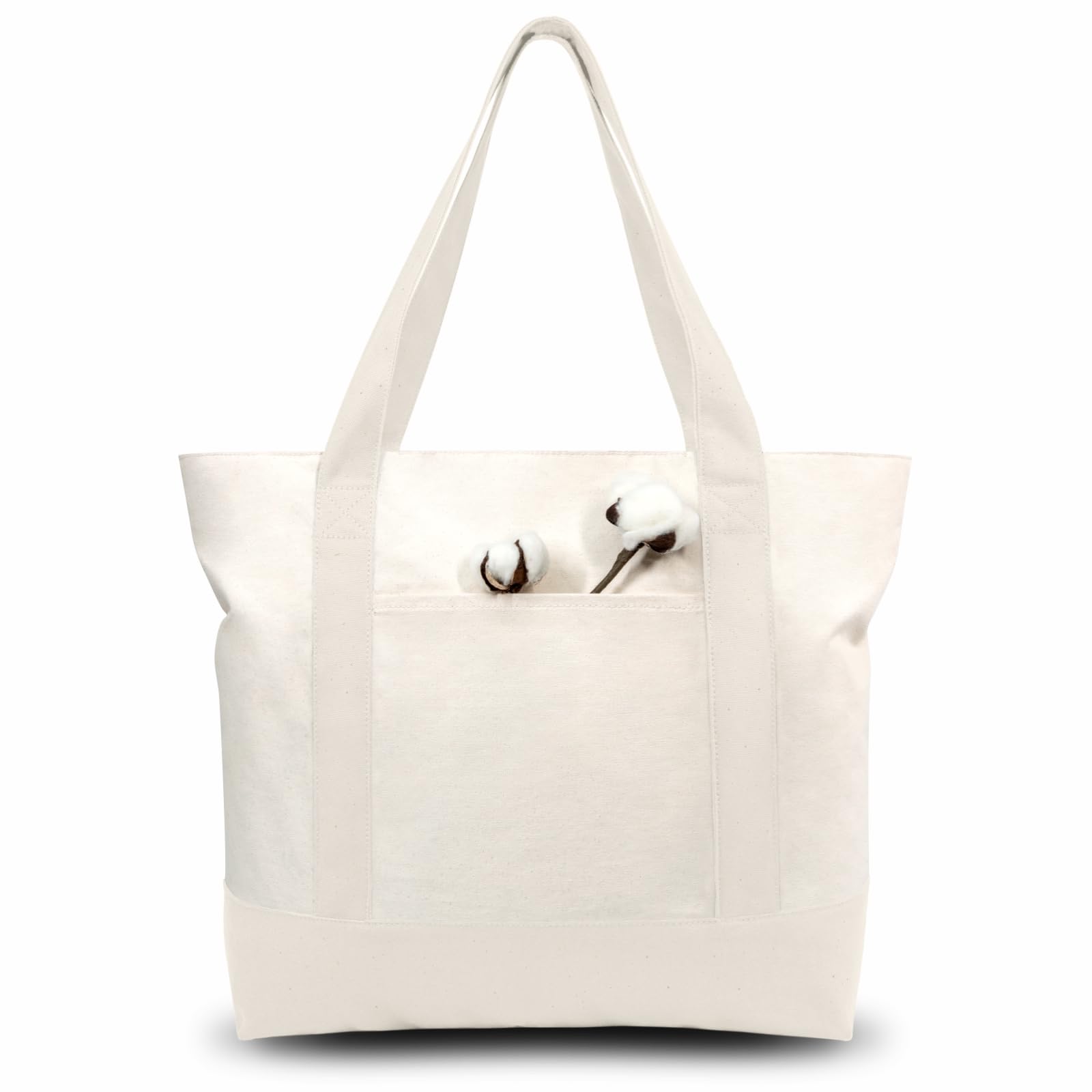 TOPDesign 30-Pack Canvas Tote Bags with External Pocket - Reusable Grocery Shopping Bags with Zipper Closure for Daily Essentials (Natural) | Perfect for Groceries, Beach Trips & Eco-Friendly Shopping