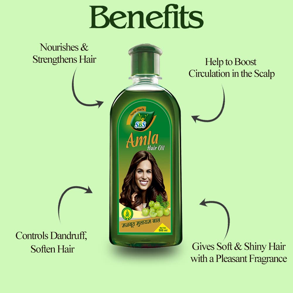 SBS Amla Hair Oil - 100% Pure Indian Gooseberry Oil for Scalp Nourishment & Hair Growth (500ml) | Natural Ayurvedic Treatment for Dry, Damaged Hair | Perfect for Daily Hair Care & Scalp Massage