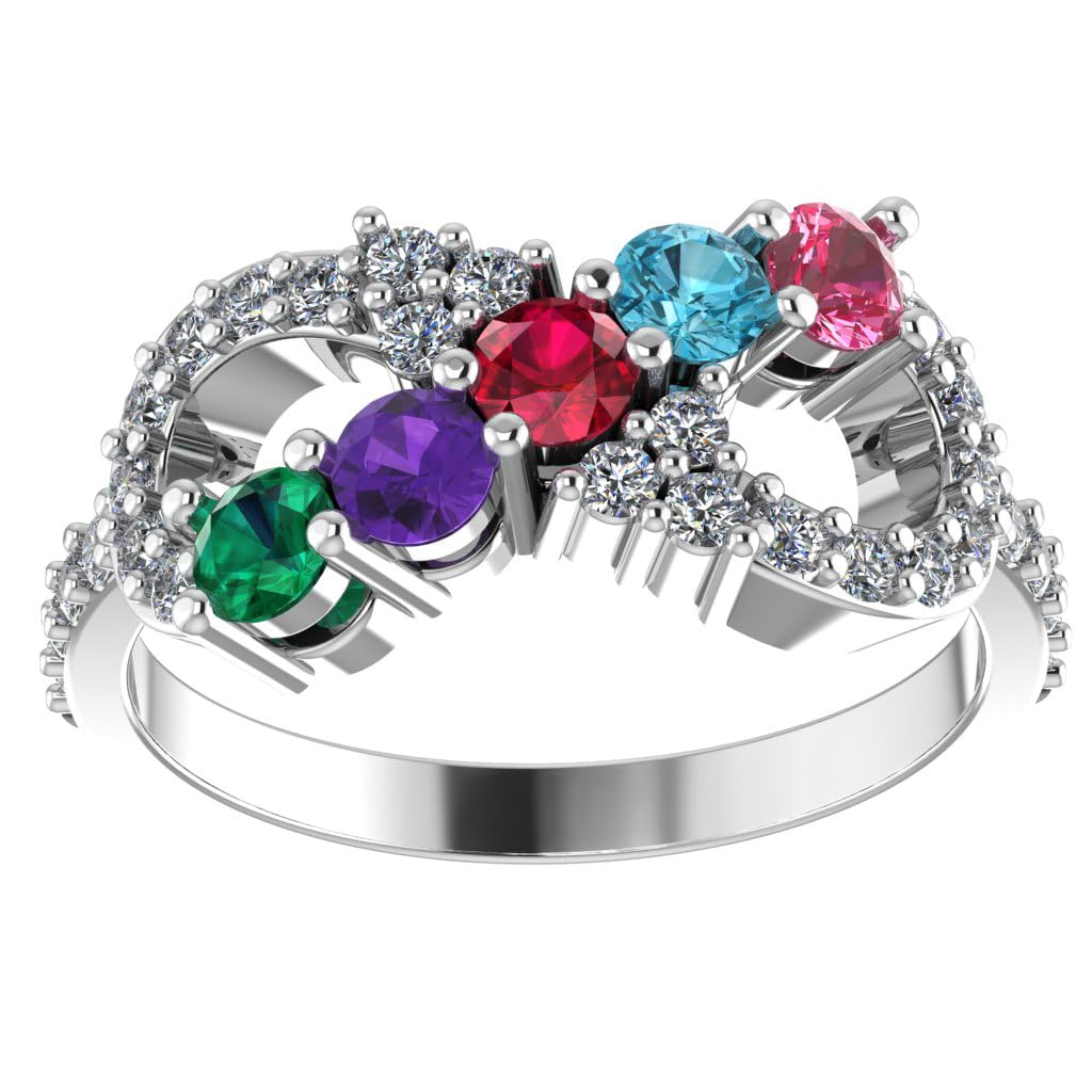 Infinity Mothers Ring with 1-6 Simulated Birthstones in Sterling Silver, 10K or 14K Gold - Perfect Gift for Mom, Grandma & Anniversary - Central Diamond Center
