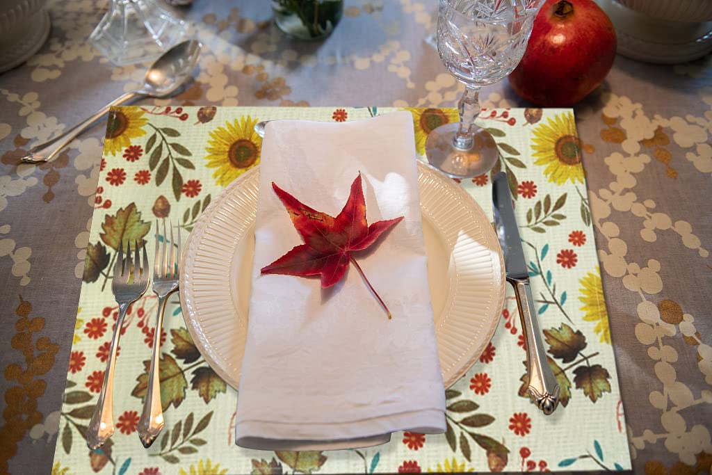 Maple Leaves Fall Placemats Set of 4 - Linen Sunflower Thanksgiving Table Mats for Dining, Harvest Decor - Perfect for Autumn Dinner Parties, Thanksgiving Feast & Cozy Home Kitchen Decor
