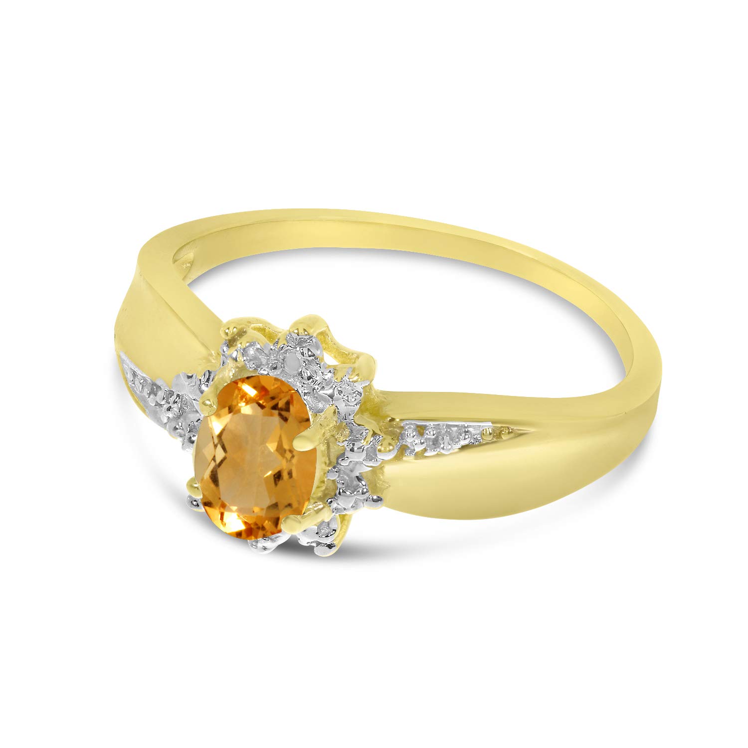 10K Yellow Gold Oval Citrine and Diamond Ring for Women - Elegant Birthstone Jewelry Gift for Anniversary, Birthday & Special Occasions