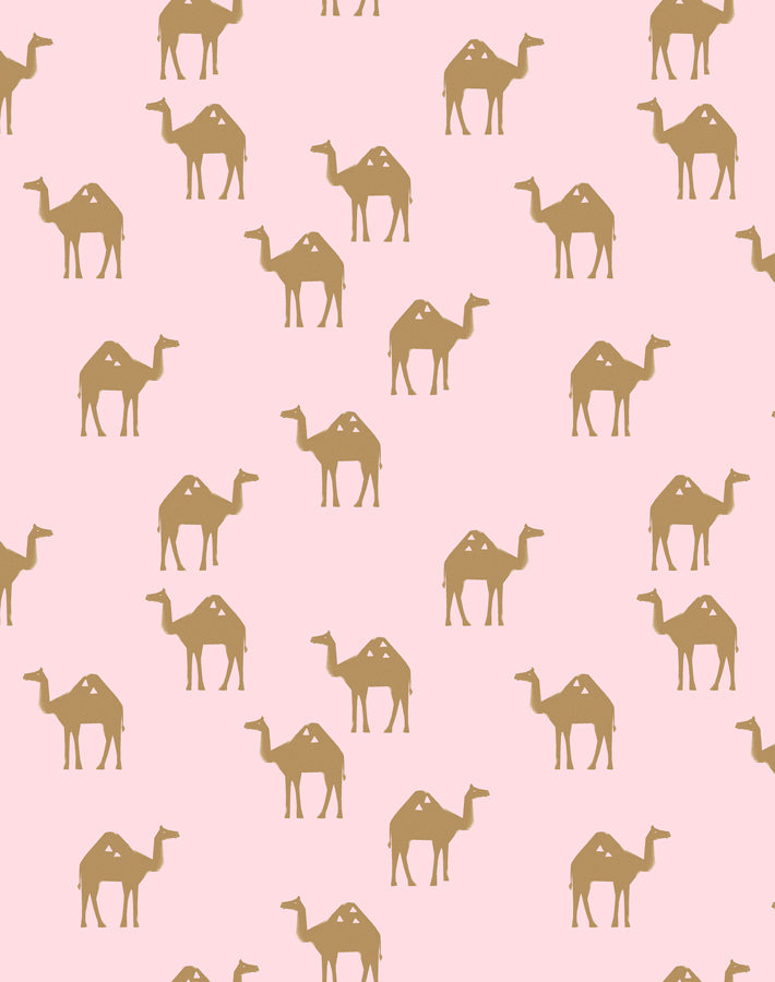 Oasis Camels Wallpaper by Tea Collection - Ballet Slipper Pink Desert Theme Peel & Stick Wallpaper - Perfect for Nursery, Kids Room & Boho Home Decor