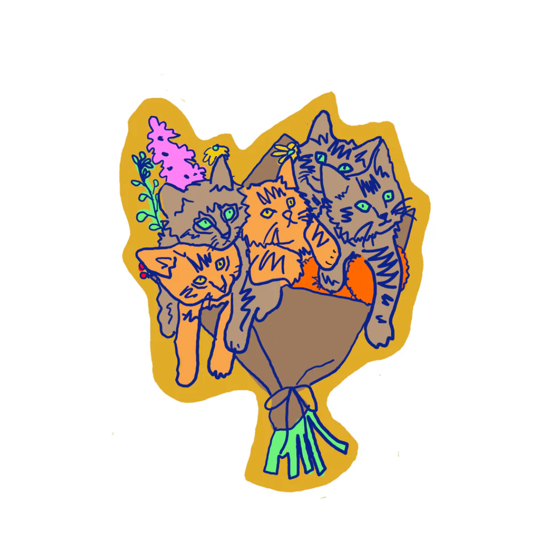 La Familia Green Cat Bouquet Stickers - Cute Floral Cat Decals for Scrapbooking, Journals & DIY Crafts - Perfect for Home Decor, Gift Wrapping & Party Favors