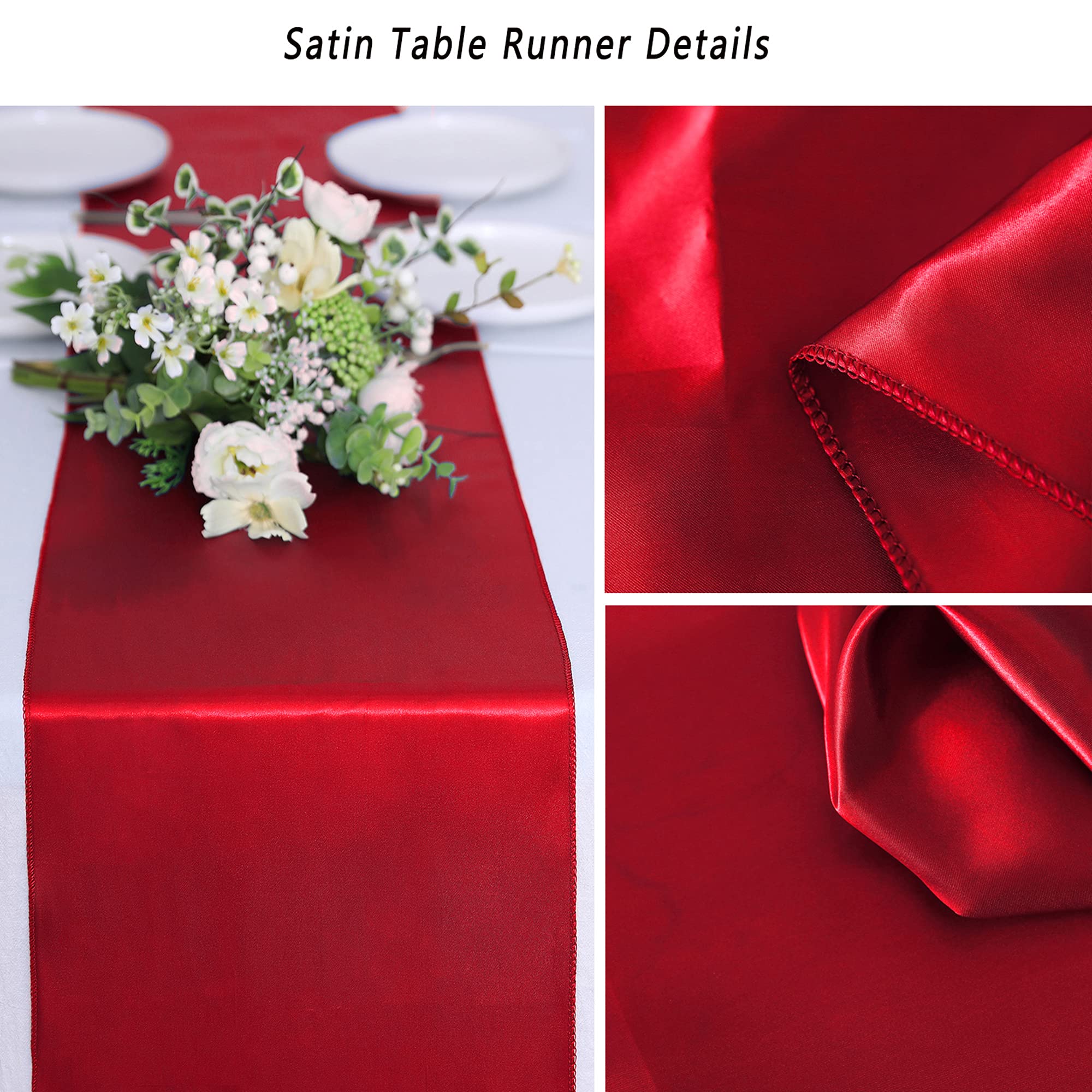 10 Pack Red Satin Table Runners 12x108 Inch for Wedding Decor