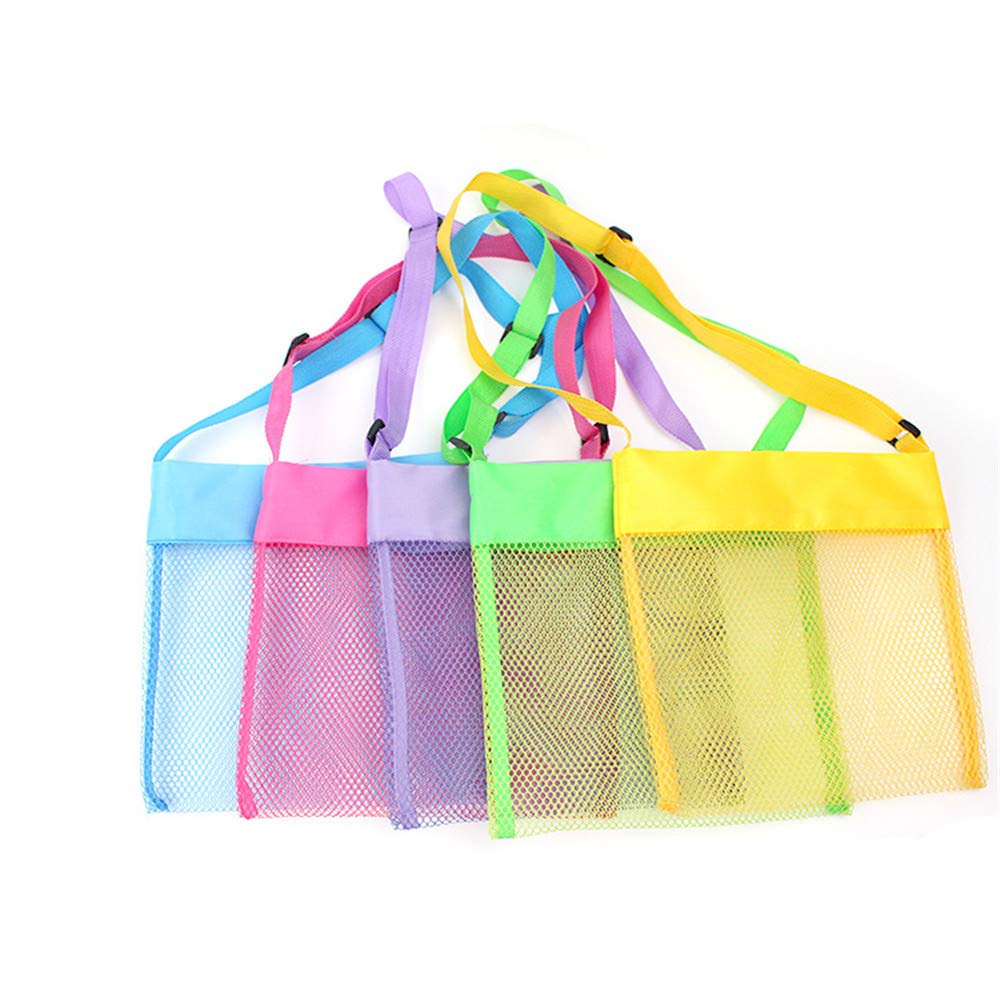 Colorful Mesh Beach Bags Set of 5 - Breathable Shell & Toy Storage Bags with Adjustable Straps (Yellow, Red, Purple, Green, Blue) - Perfect for Pool, Beach, Travel & Kids Toy Organization