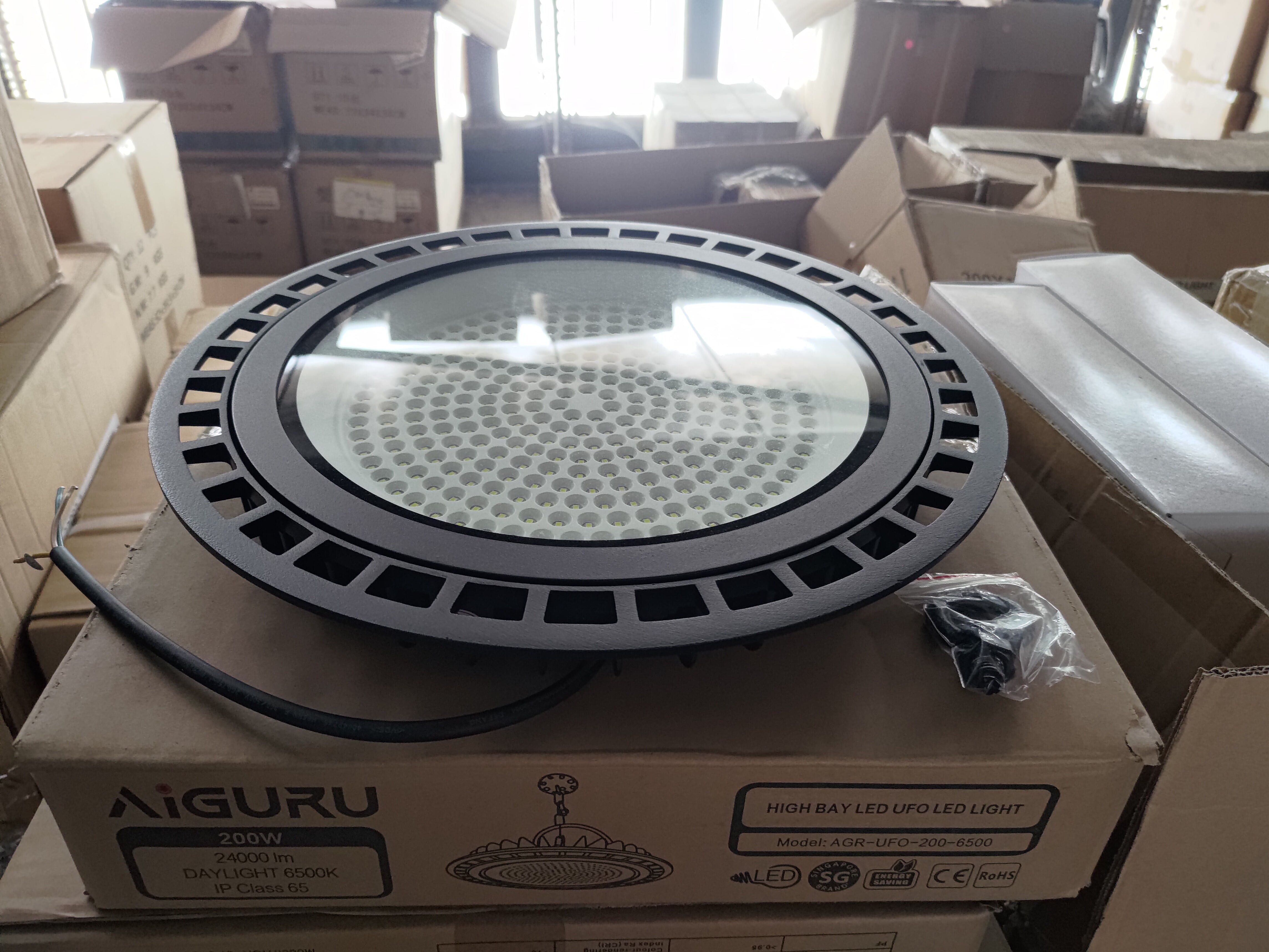 200W LED UFO High Bay Light - Aiko Commercial & Industrial Lighting - Model LED YM UFO 200 - Energy Saving Warehouse, Factory, Gym Lighting Solution