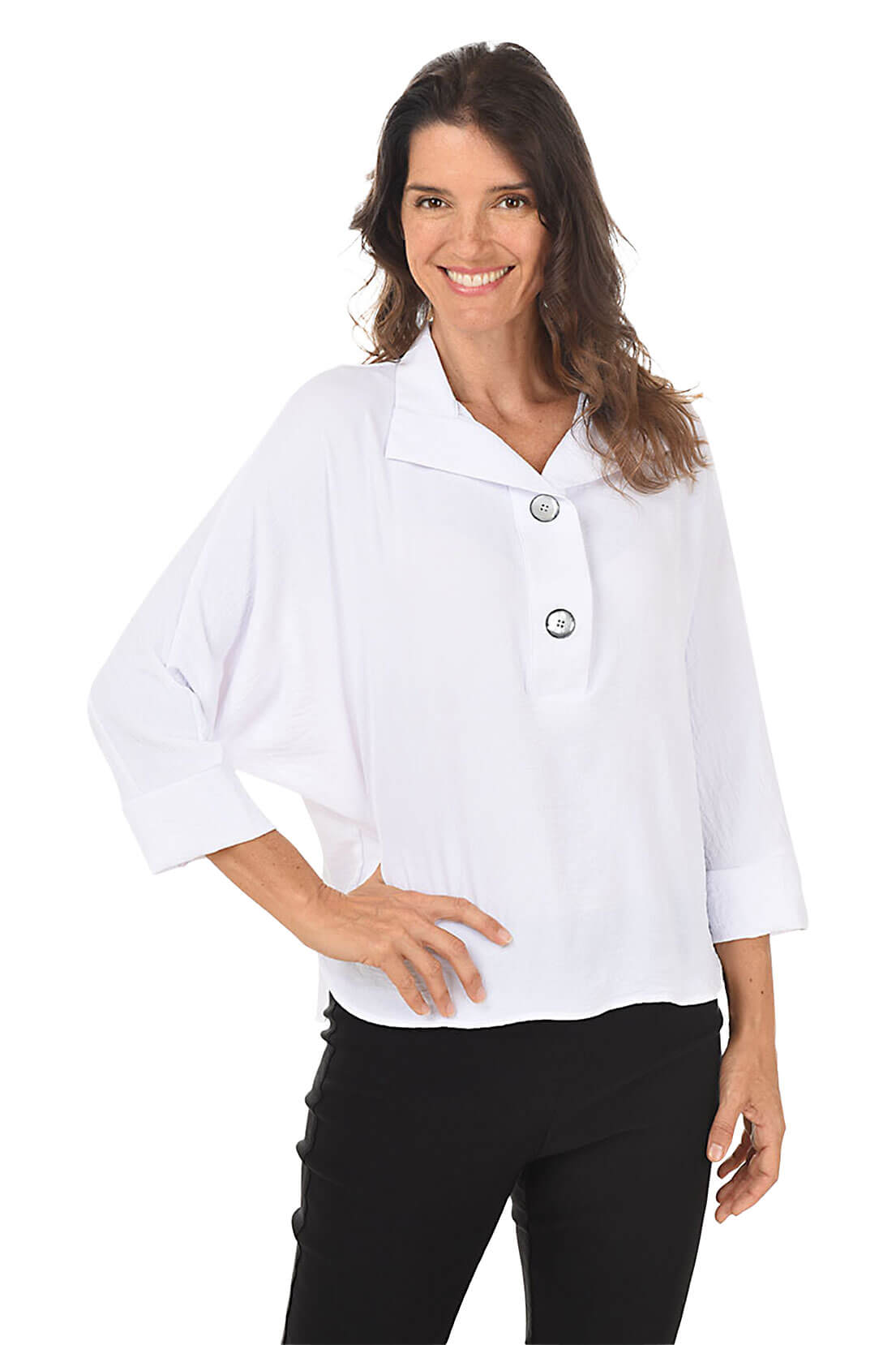 Elegant Solid Color Dolman Sleeve Crinkle Blouse for Women - Casual Office Wear & Spring Summer Fashion Top