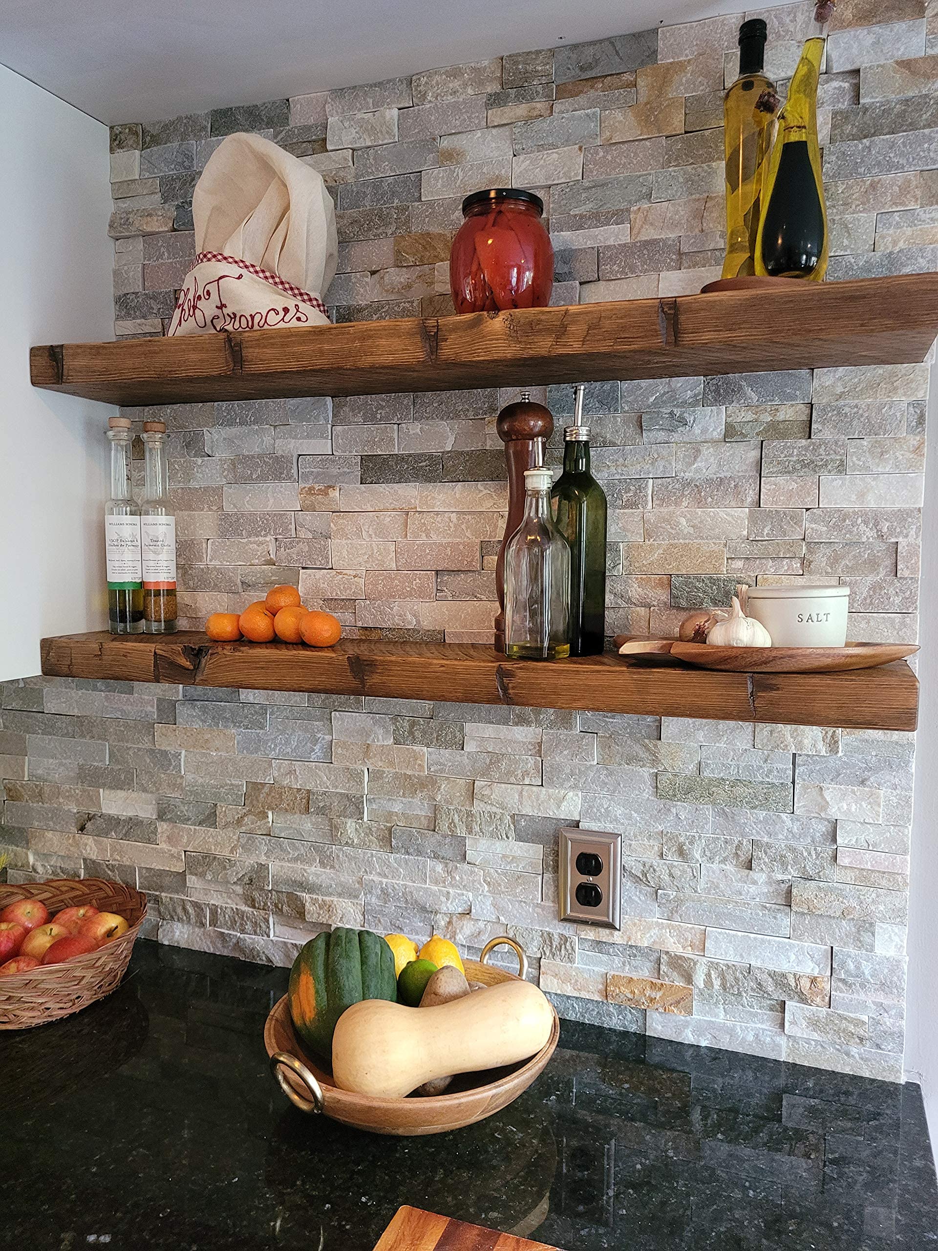 Joel's Antiques - 60 Inch Wooden Floating Shelves for Wall - Natural Solid Wood - Heavy Duty Rustic Fireplace Mantel & Bookshelf - Perfect for Living Room, Bedroom, Office - Medium Brown 60x9x2 in - Wall Decor, Book Display, Photo Frame Shelf
