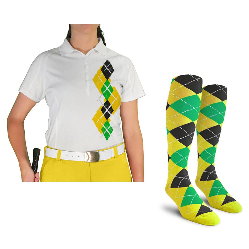 Dry Fit Short Sleeve Graphic Golf Polo Shirt with Socks for Women - Argyle Paradise Design - Moisture Wicking & Breathable - Perfect for Golfing, Tennis & Casual Wear (AAA-ZZZ)