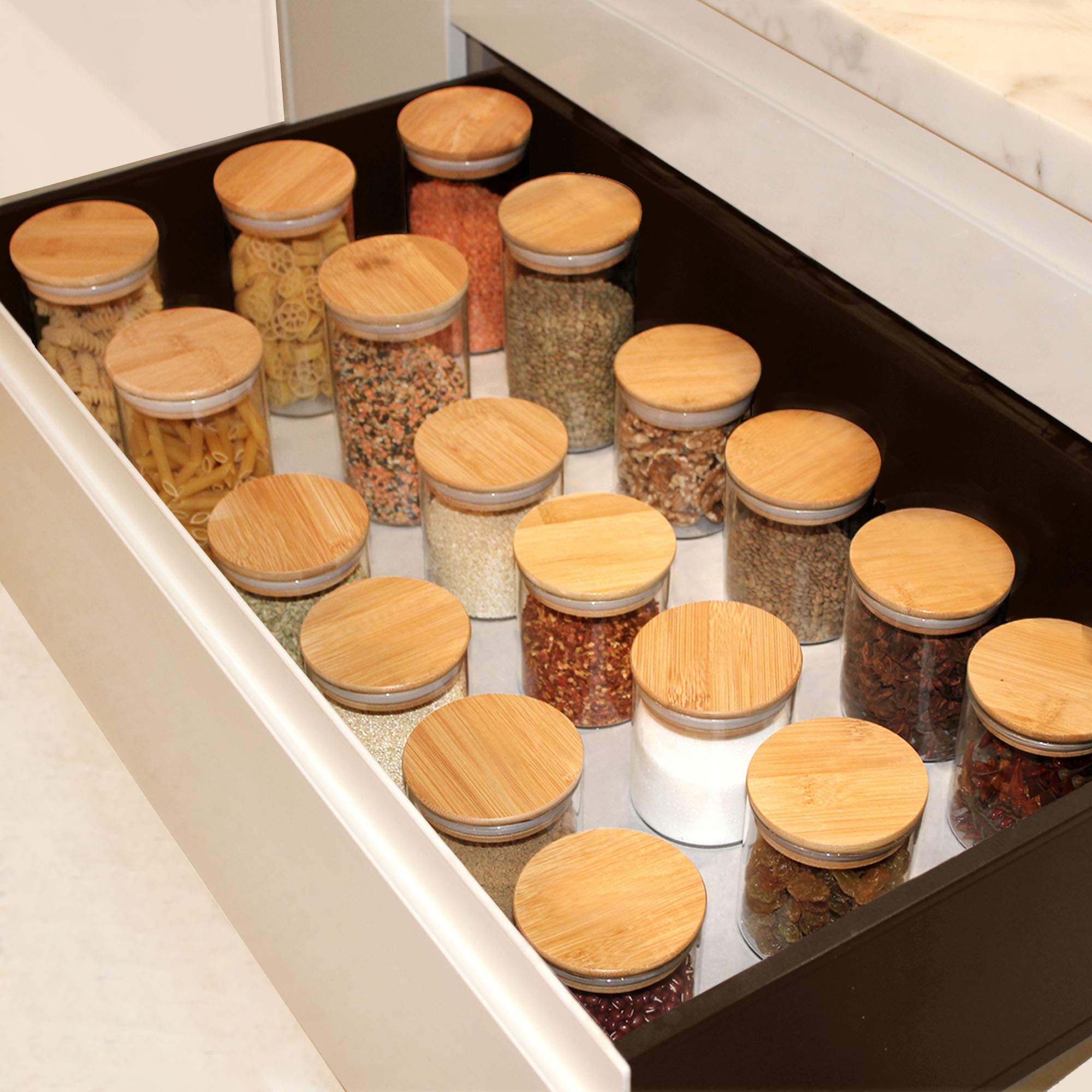 18-Pack Glass Jars with Bamboo Lids - Airtight Food Storage Containers for Pantry, Kitchen & Meal Prep | Eco-Friendly Canisters Set for Spices, Coffee, Tea & Dry Goods Organization