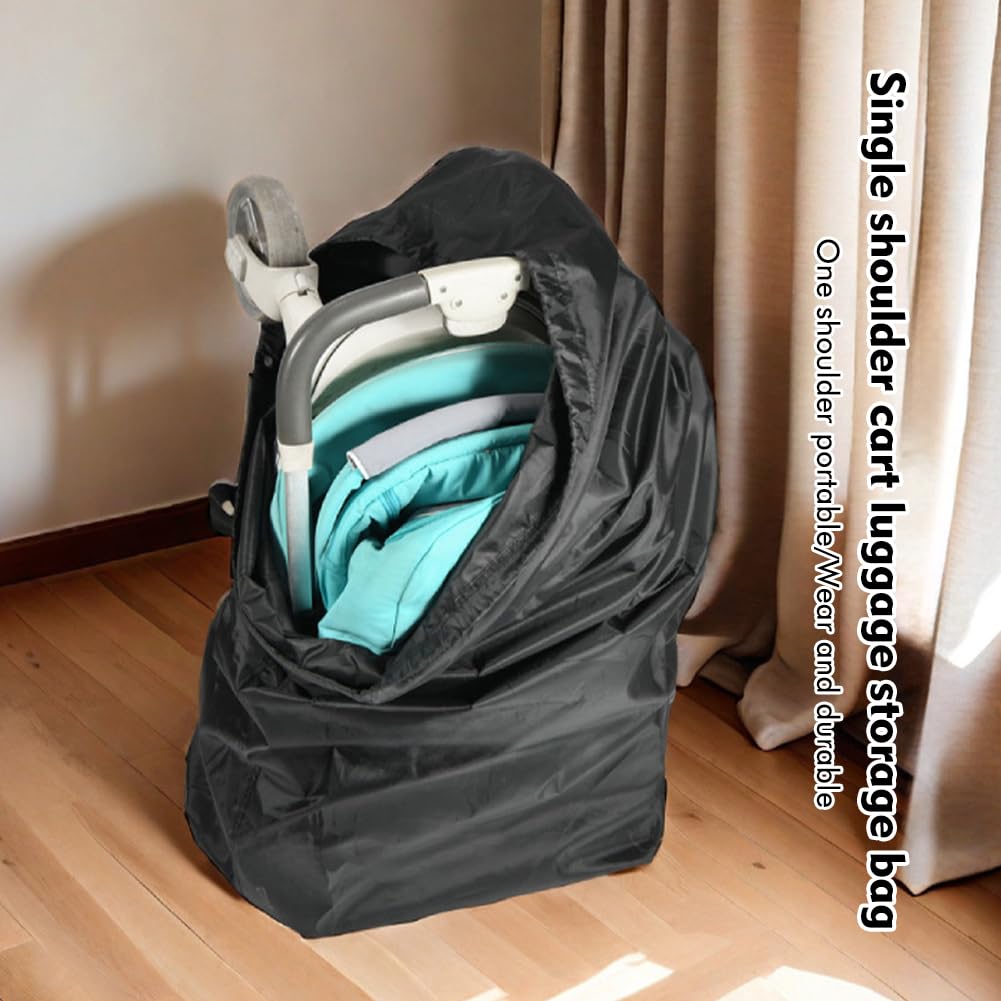 JIANWEI Waterproof Stroller Travel Bag for Airplane - 117 x 53 x 33cm Universal Pram & Car Seat Cover with Adjustable Shoulder Strap | Durable Gate Check Bag for Baby Travel Accessories (Black) | Perfect for Air Travel, Road Trips & Daily Stroller Protection