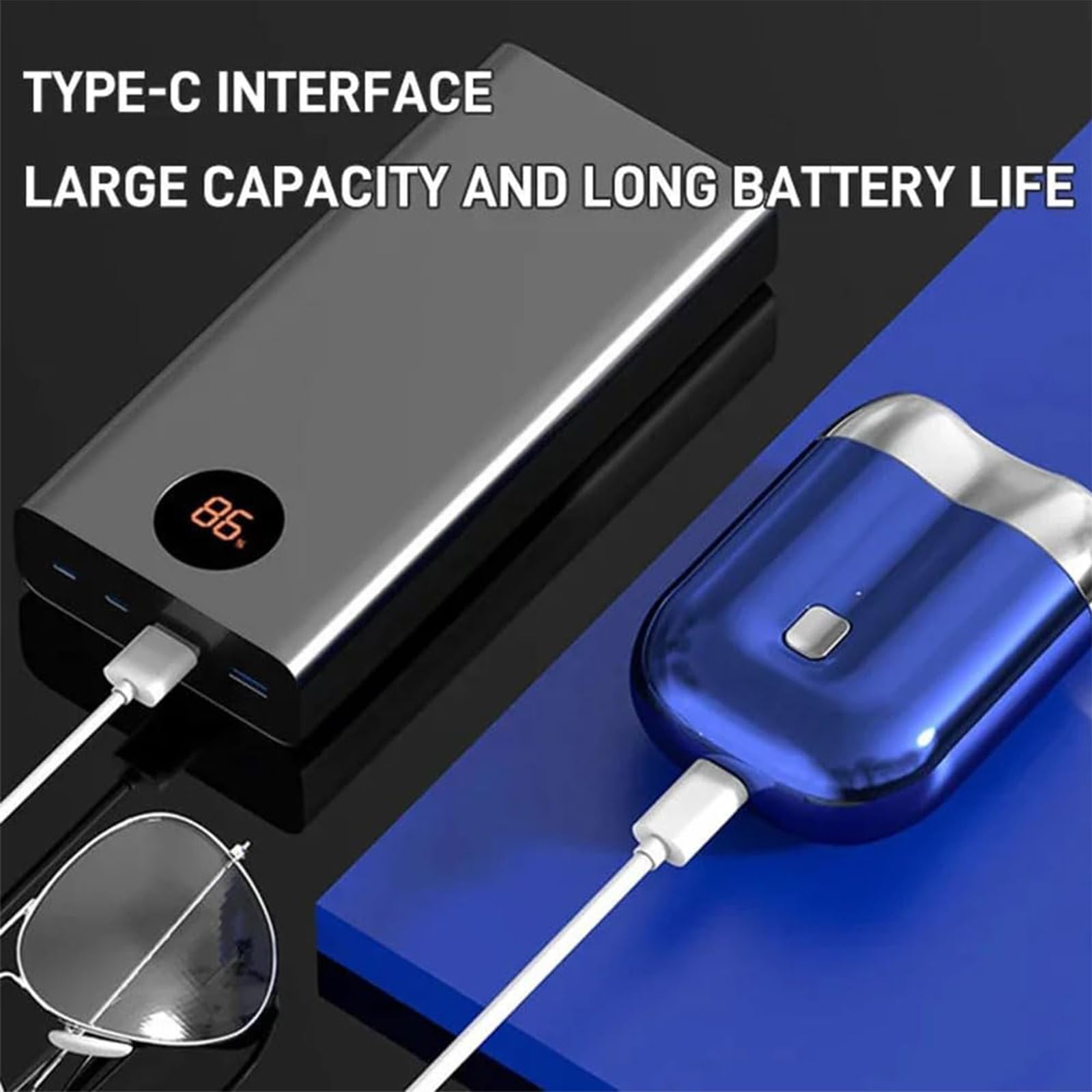 Upgraded USB Rechargeable Mini Electric Shaver - Portable Waterproof Double Head Razor for Men, Compact Travel Shaver with Washable Design (Blue) - Perfect for Travel, Gym & Quick Grooming On-The-Go