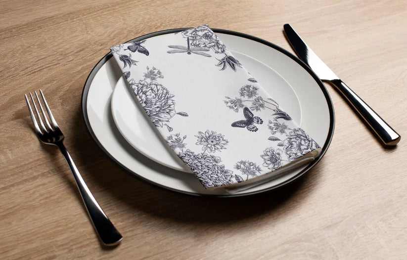 Premium Disposable Linen-Like Paper Guest Towels - 16 Pack Elegant Dragonfly Toile Black Design - Perfect for Bathrooms, Parties, Weddings & Upscale Events