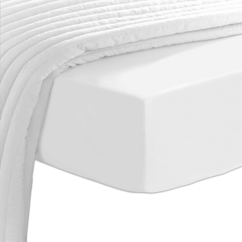 Luxury 100% Long-Staple Cotton 400 Thread Count Satin Weave Fitted Sheet 105x200cm - Adjustable White Cotton Deep Pocket Sheet for Mattresses up to 40cm Thick - Perfect for Master Bedrooms, Guest Rooms & Hotels - 1 Piece