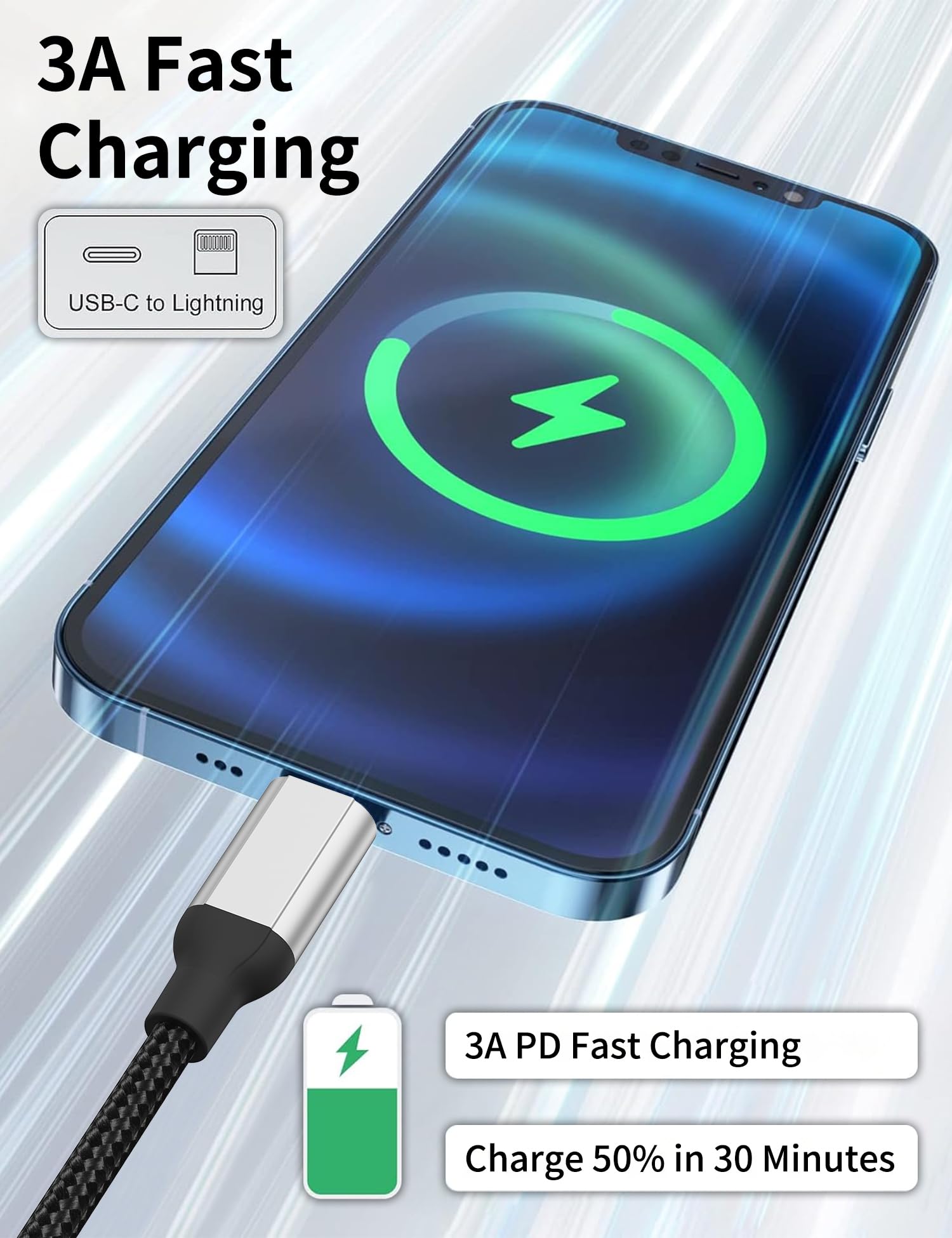 Acecene 2-Pack MFi Certified USB C to Lightning Cable 1m - Fast Charging Cord for iPhone 14/13/12/11 Pro Max/8/7/6 Plus/SE/X - Compatible with iPad & AirPods - Perfect for Home, Office & Travel (Black)