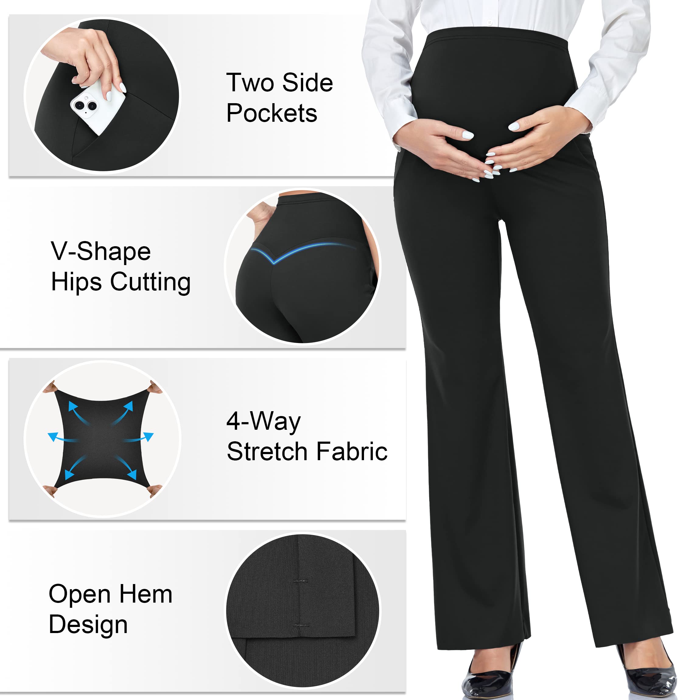 **AMPOSH Women's Maternity Bootcut Work Pants with Pockets - Stretchy Flare Yoga Pants for Pregnancy, Workout & Daily Wear - Comfortable Office & Casual Outfit**    *(Use Cases: Perfect for pregnant women at work, yoga sessions, running errands, or casual outings.)*