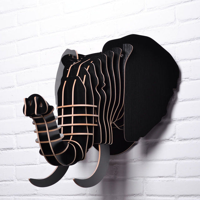 Premium 5mm Wooden Elephant Head Wall Hanging Sculpture - Handcrafted Animal Decor for Living Room, Bedroom & Office - WD012
