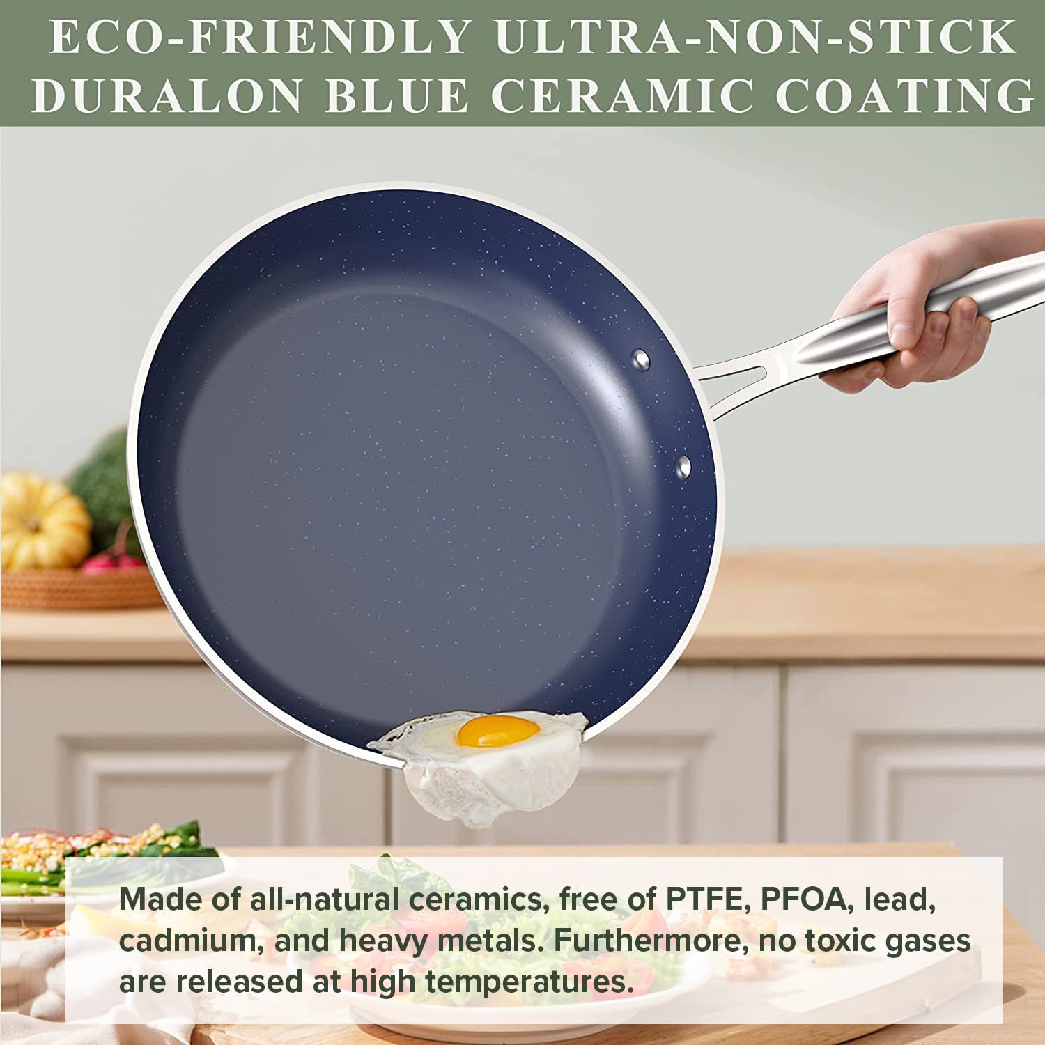 Nuwave 9-Piece Cookware Set - Blue Ceramic Nonstick Coating, Diamond-Infused Scratch Resistant, PFAS-Free, Oven & Induction Safe, Even Heat Distribution with Tempered Glass Lids & Stay-Cool Handles - Perfect for Healthy Cooking, Frying, Baking & Everyday Meal Prep