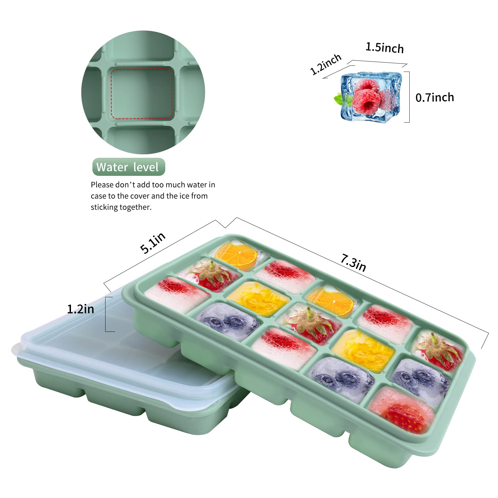 Premium Silicone Ice Cube Trays Set of 2 - BPA Free, Flexible & Easy Release with Removable Lids - Reusable Freezer Ice Molds for Whiskey, Cocktails, Baby Food & Beverages - Stackable Design for Space Saving (Bamboo Green) - Perfect for Home Bars, Parties & Daily Kitchen Use