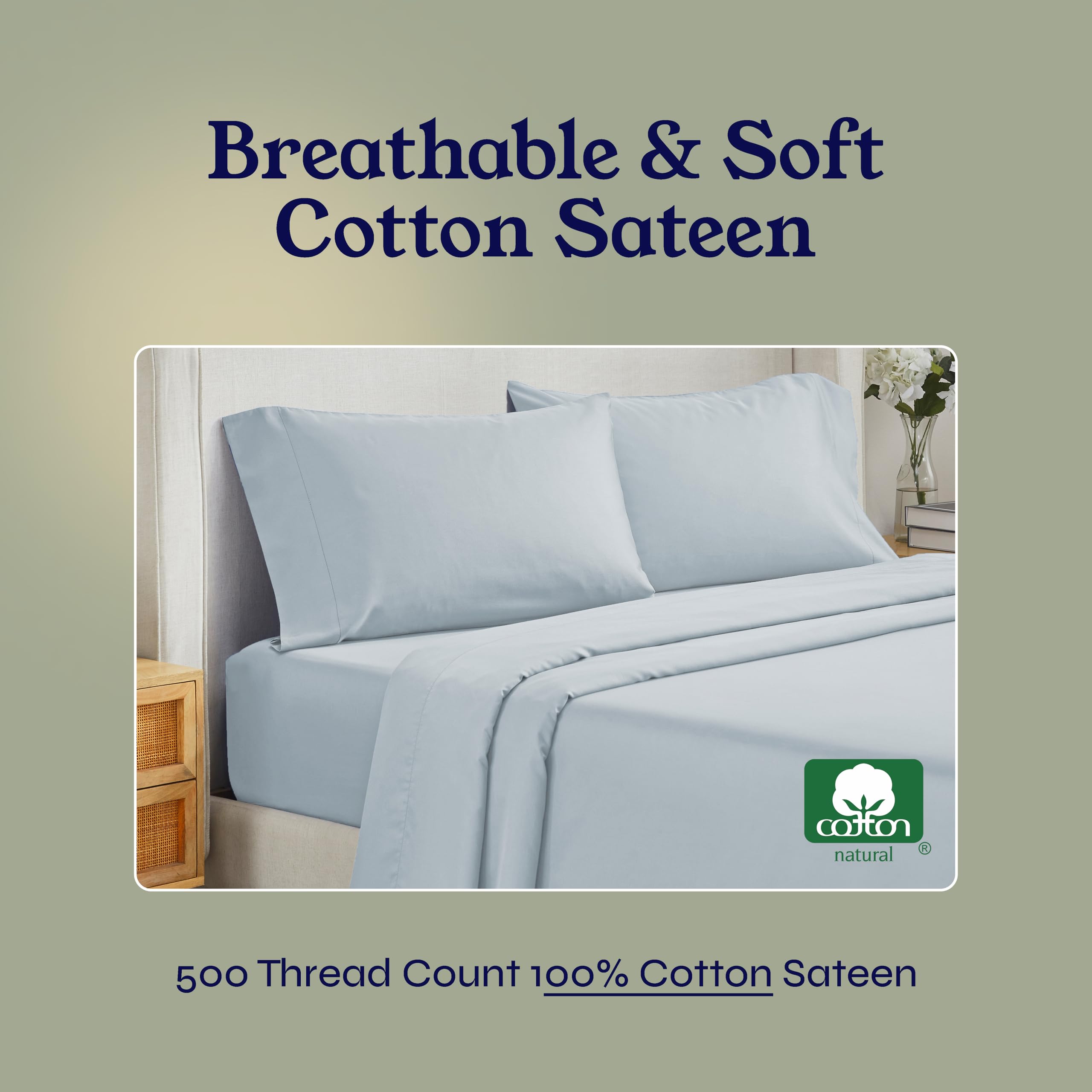 Luxury 100% Cotton 500 Thread Count Split King Sheets Set - Soft Hotel Quality Bedding for Adjustable Beds - Includes Twin XL Fitted Sheet - Snug Fit & Breathable (Light Blue) - Perfect for Master Bedrooms, Guest Rooms & Luxury Hotels