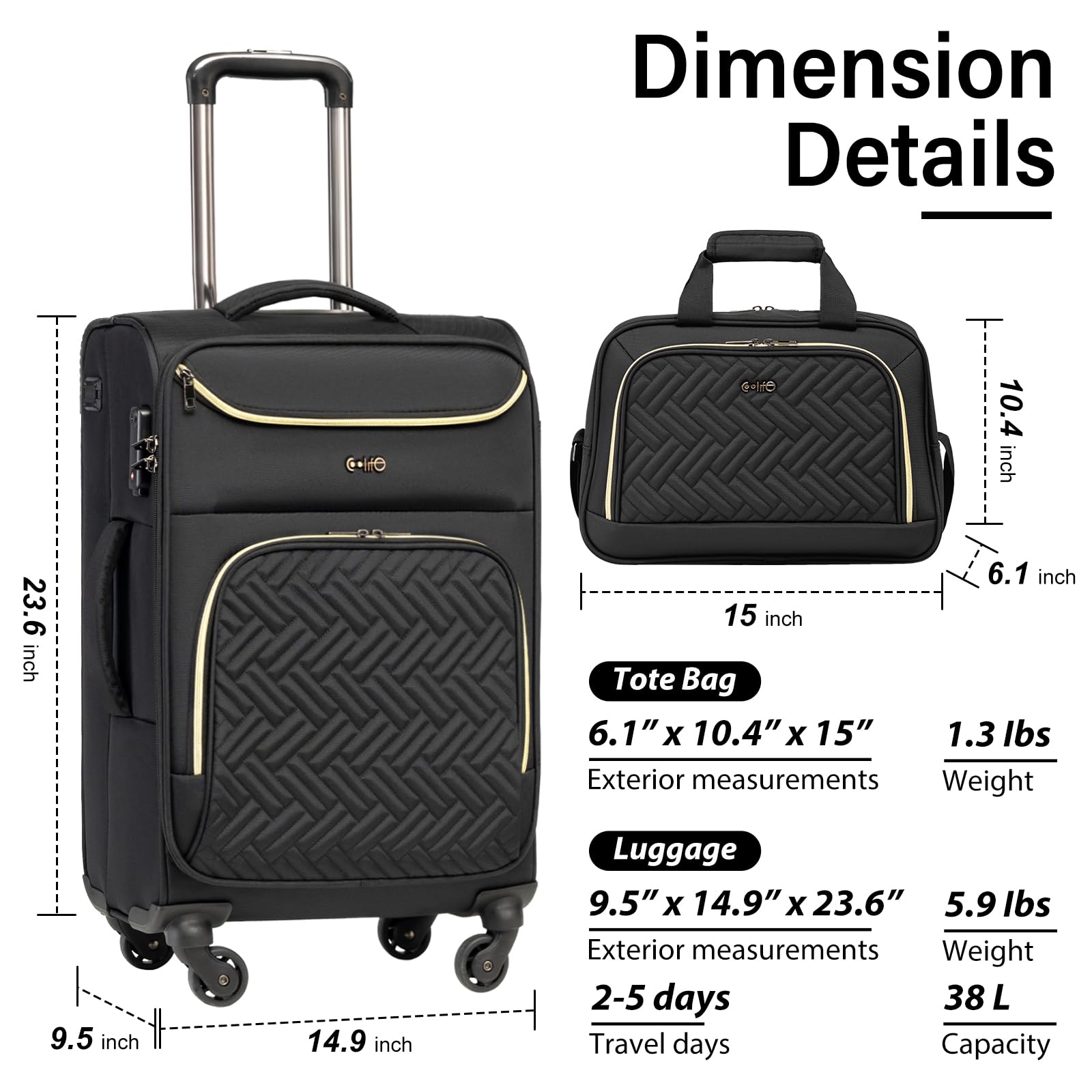 Coolife 20-Inch Lightweight Softside Carry-On Luggage with Wheels - Pink Rolling Travel Suitcase for Airplane, Business Trips & Weekend Getaways