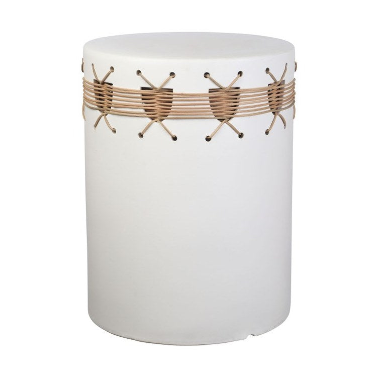 Sabira 13 x 17 Inch White Glazed/Natural Accent Stool - Perfect for Living Room, Bedroom, or Entryway Decor