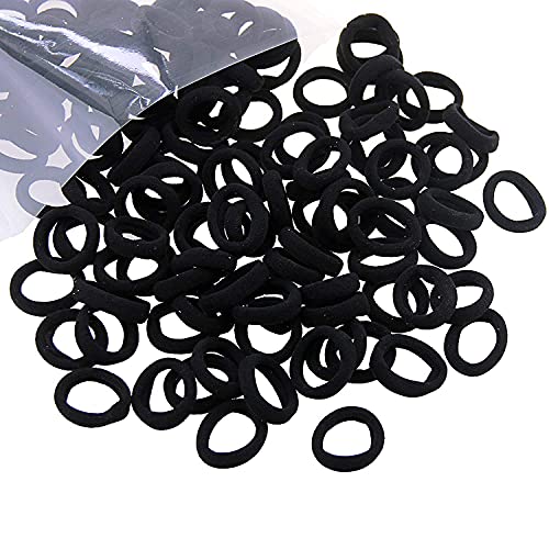 100pcs Black Hair Ties - Seamless Cotton Ponytail Holders for Thick, Heavy & Curly Hair - Soft Hair Bands for Women & Girls - Perfect for Workouts, Yoga, Office & Daily Use