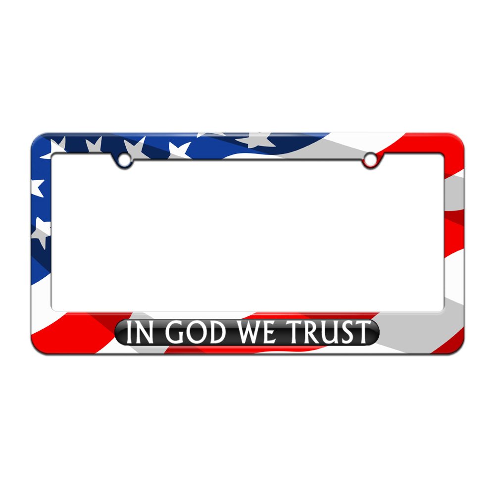 God We Trust Black License Plate Frame - USA Flag Design - Durable Metal Car Tag Holder for Trucks & SUVs - Perfect for Patriotic Drivers & American Pride