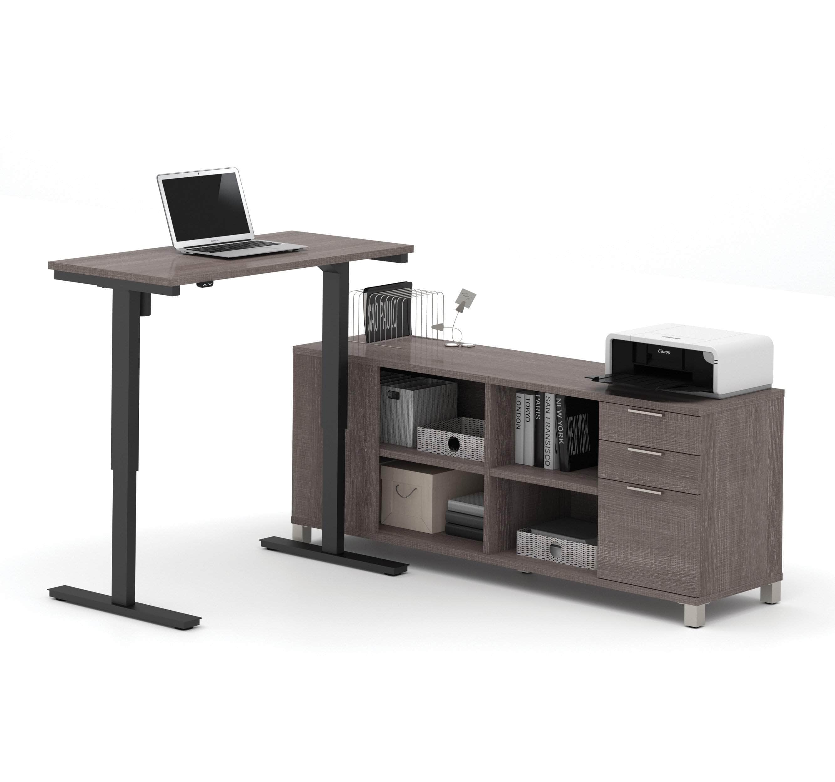 Pro Linea 2-Piece Office Furniture Set - Standing Desk & Credenza, 2 Color Options for Modern Home Office & Workspace Setup