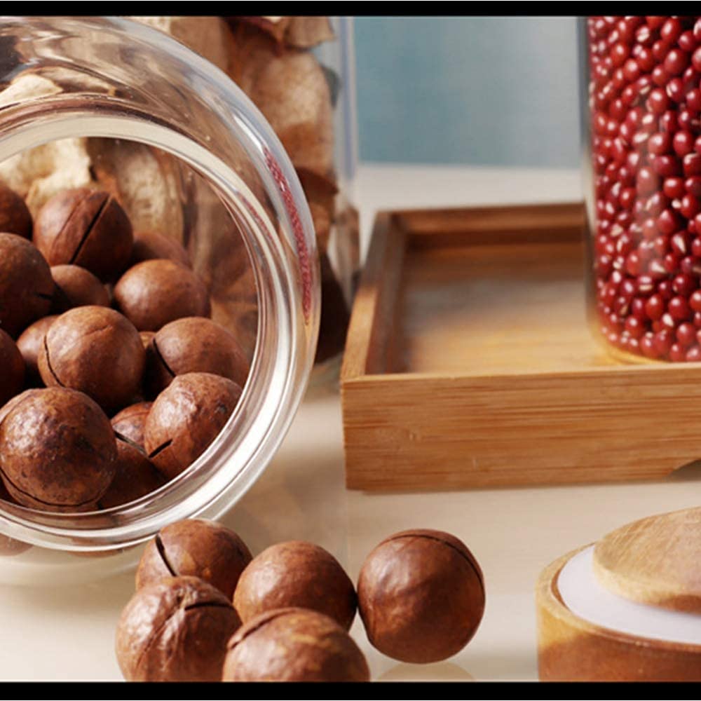 3-Piece Clear Glass Storage Jars with Airtight Wooden Lids - Kitchen & Pantry Organizers for Food, Herbs, Tea, Coffee, Spices | Perfect for Meal Prep, Baking & Home Decor