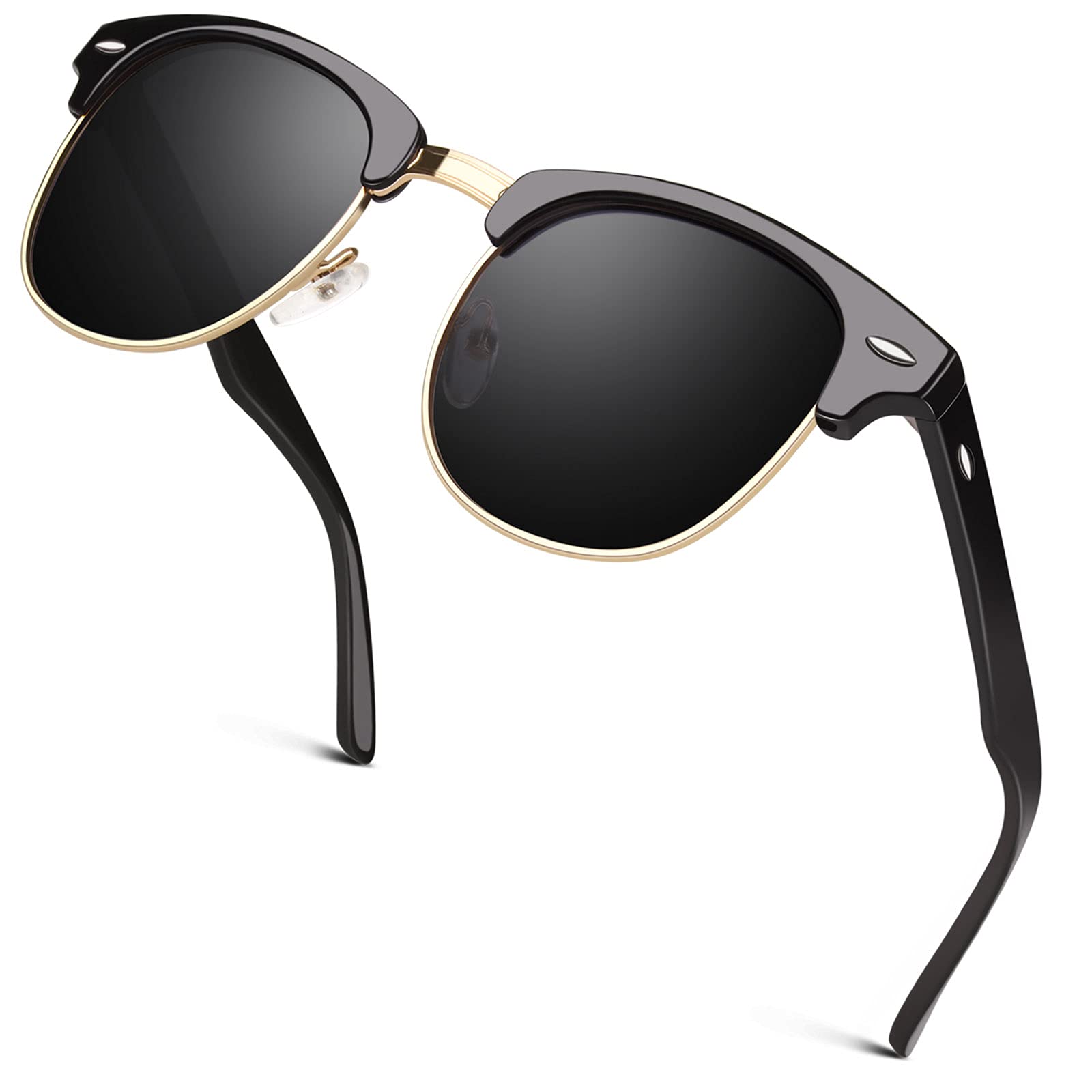 GQUEEN Classic Horn Rimmed Semi Rimless Polarized Sunglasses for Men & Women - UV Protection, Lightweight & Stylish - Perfect for Driving, Outdoor Sports & Beach Vacations
