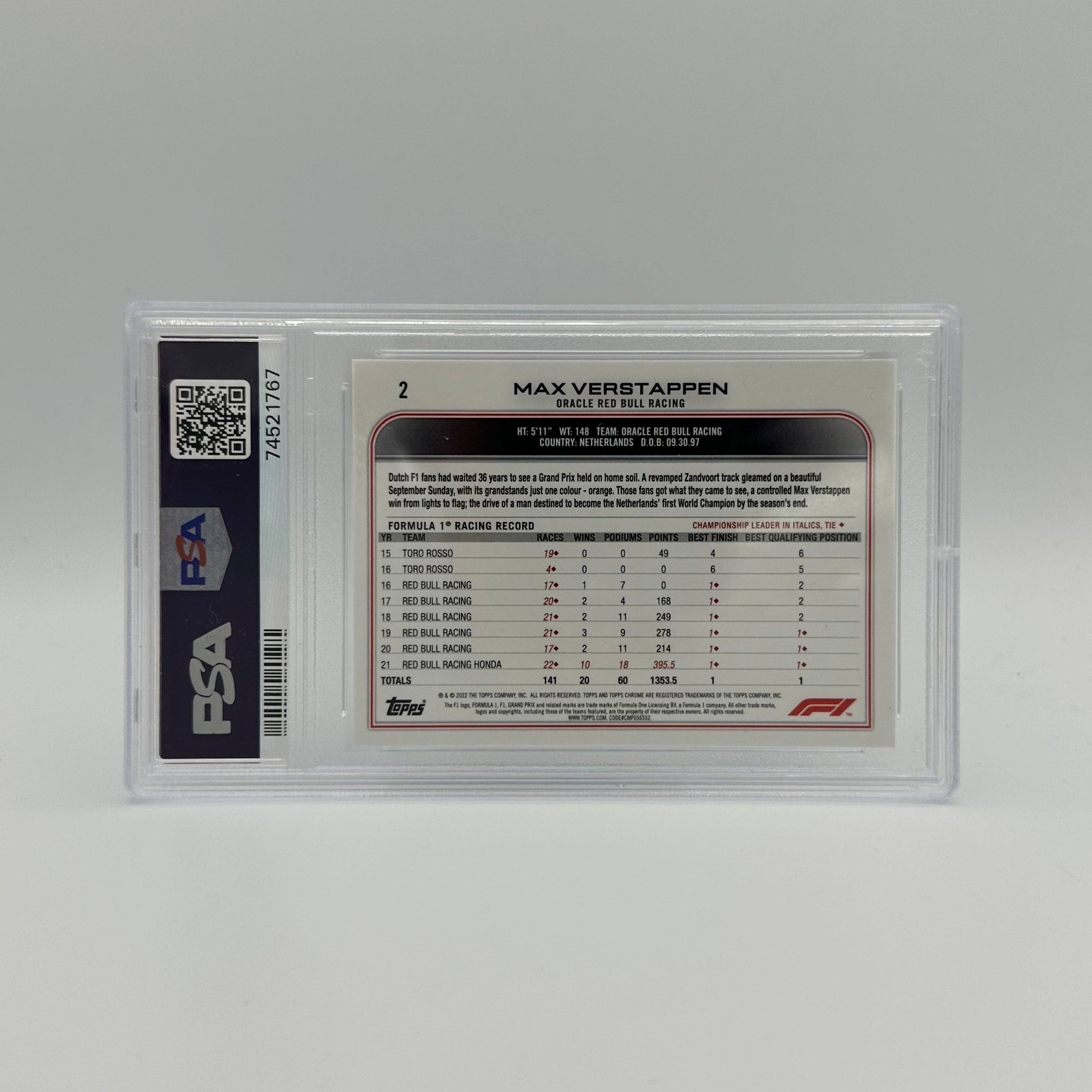 PSA 9 Graded MAX VERSTAPPEN #2 SAPPHIRE EDITION SSP Image Variation - Rare Collectible Trading Card for F1 Fans & Sports Memorabilia Enthusiasts