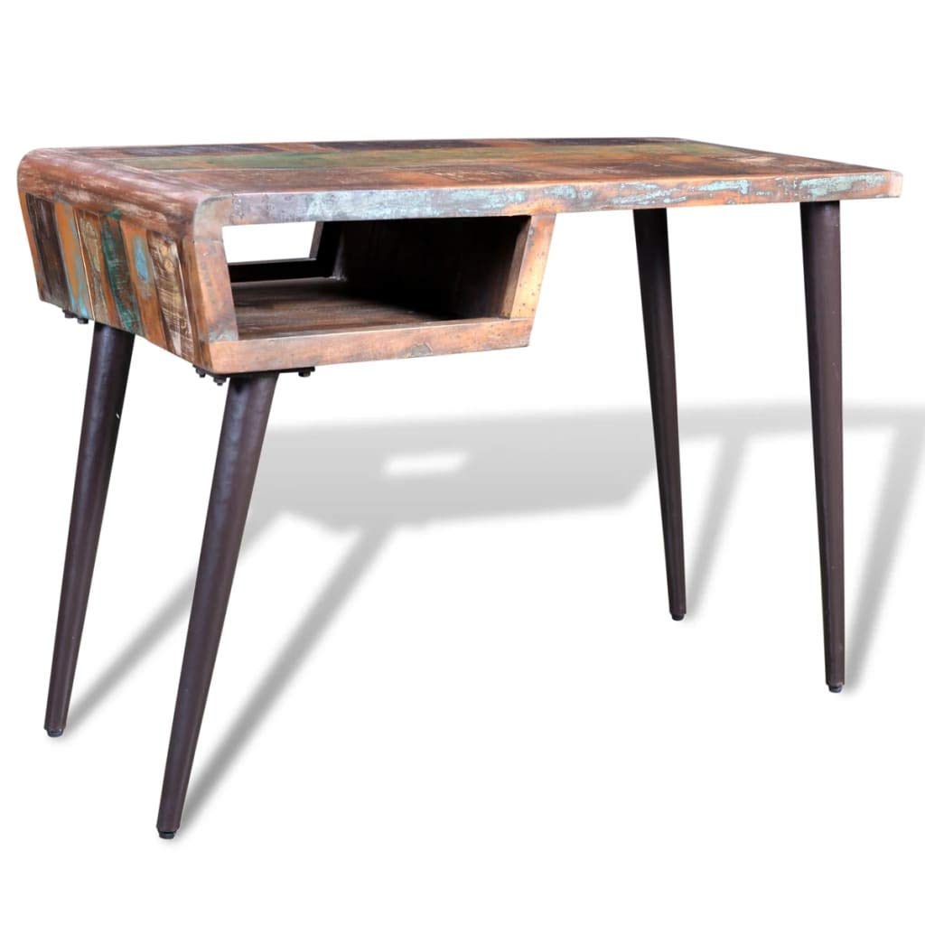Vintage Reclaimed Wood Desk with Sturdy Iron Legs - Rustic Home Office Furniture for Study, Work & Writing