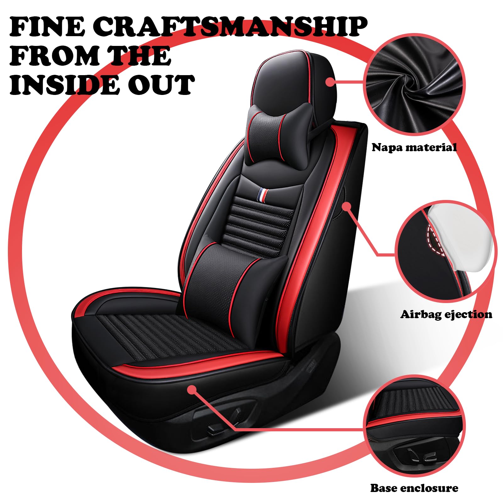 Premium Leather Car Seat Covers for Land Rover Discovery Sport 2015-2025 - Universal Anti-Slip Design Fits Most Cars, Sedans, SUVs & Trucks (Black/Red) - Perfect for Road Trips, Daily Commutes & Off-Road Adventures