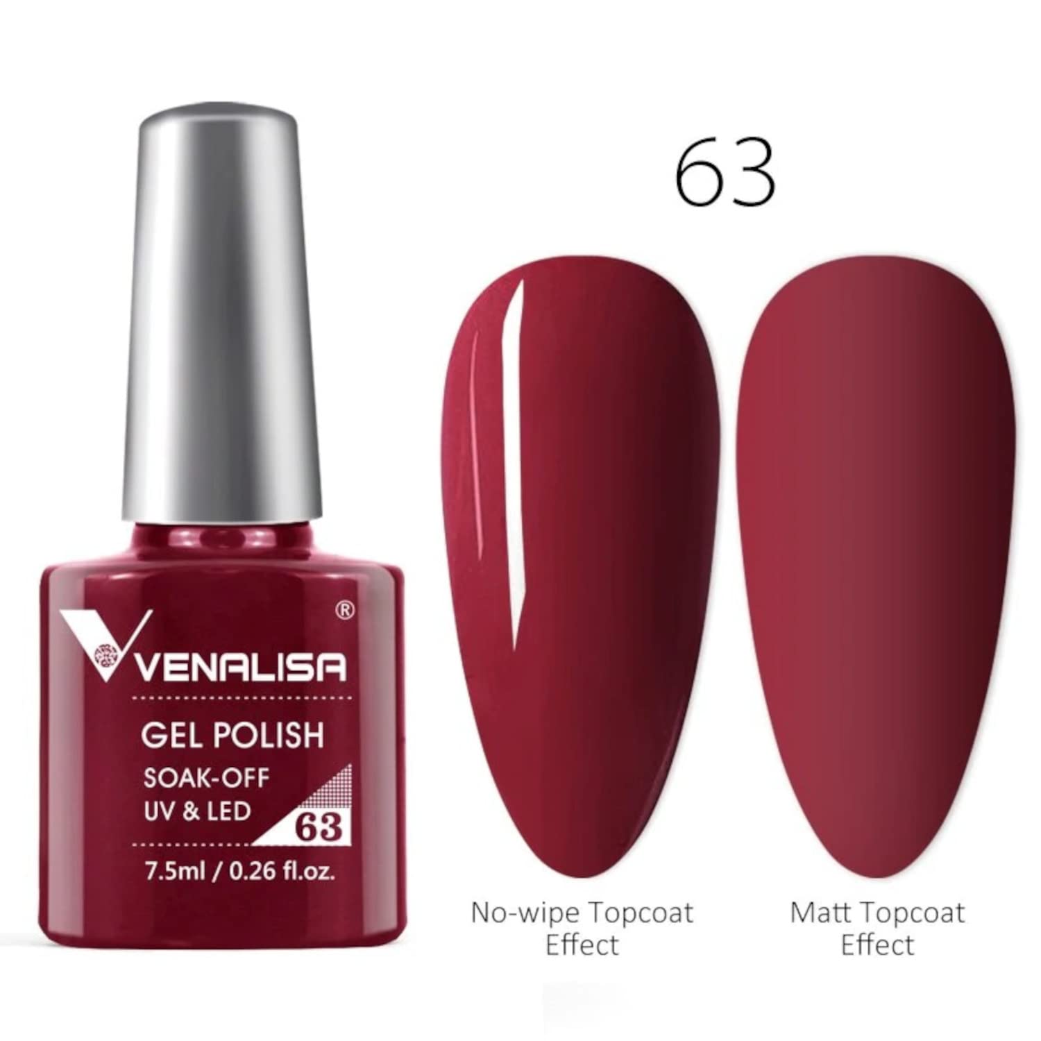 VENALISA #63 Soak Off UV LED Gel Nail Polish - 7.5ml Salon Quality Manicure Starter Kit for Nail Art - Long Lasting & Chip Resistant - Perfect for Home DIY & Professional Salon Use