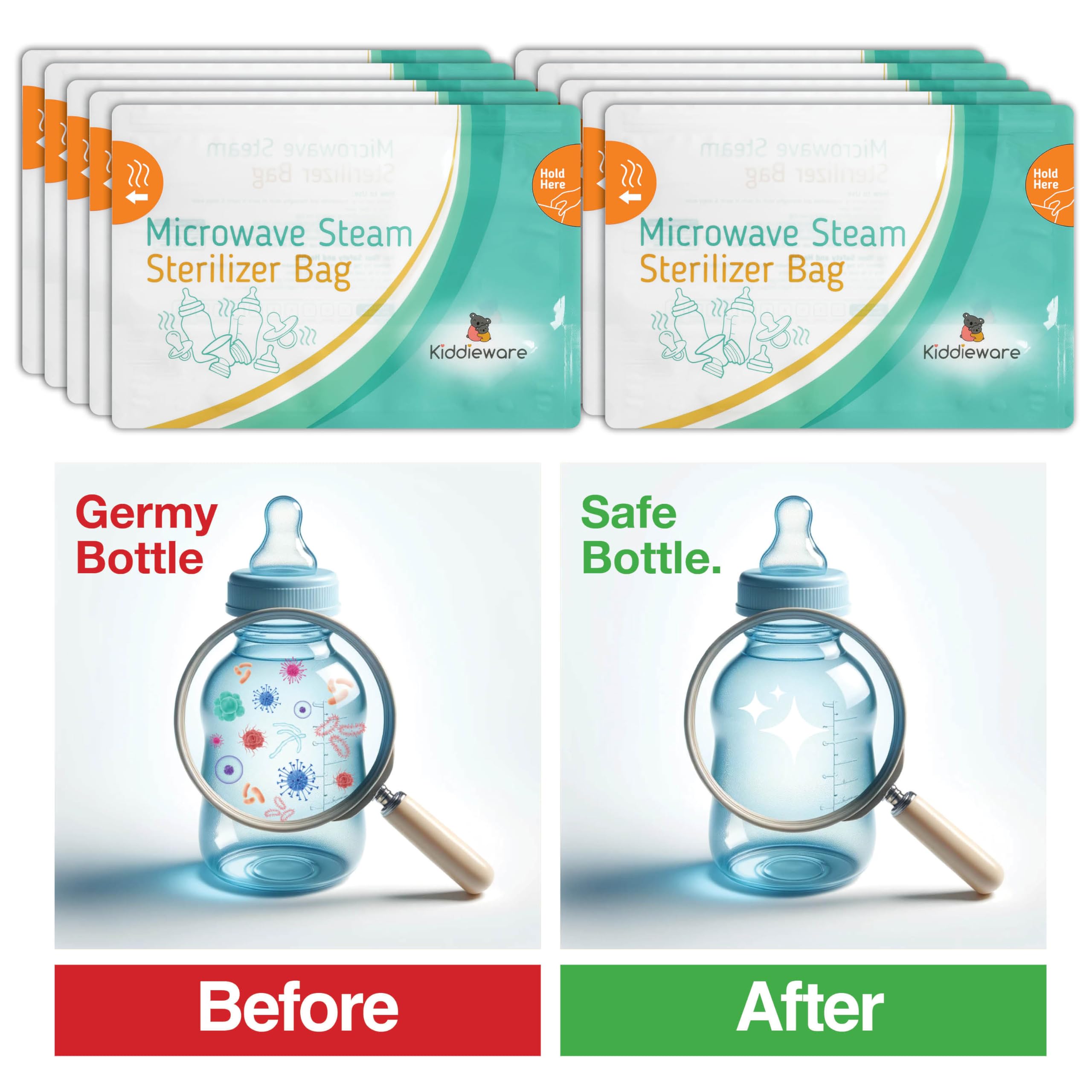 10-Pack Microwave Sterilizer Bags for Baby Bottles, Pacifiers & Breast Pump Parts - Portable Travel Sanitizer for Infant Feeding Accessories | Quick & Easy Sterilization at Home, Daycare or On-The-Go