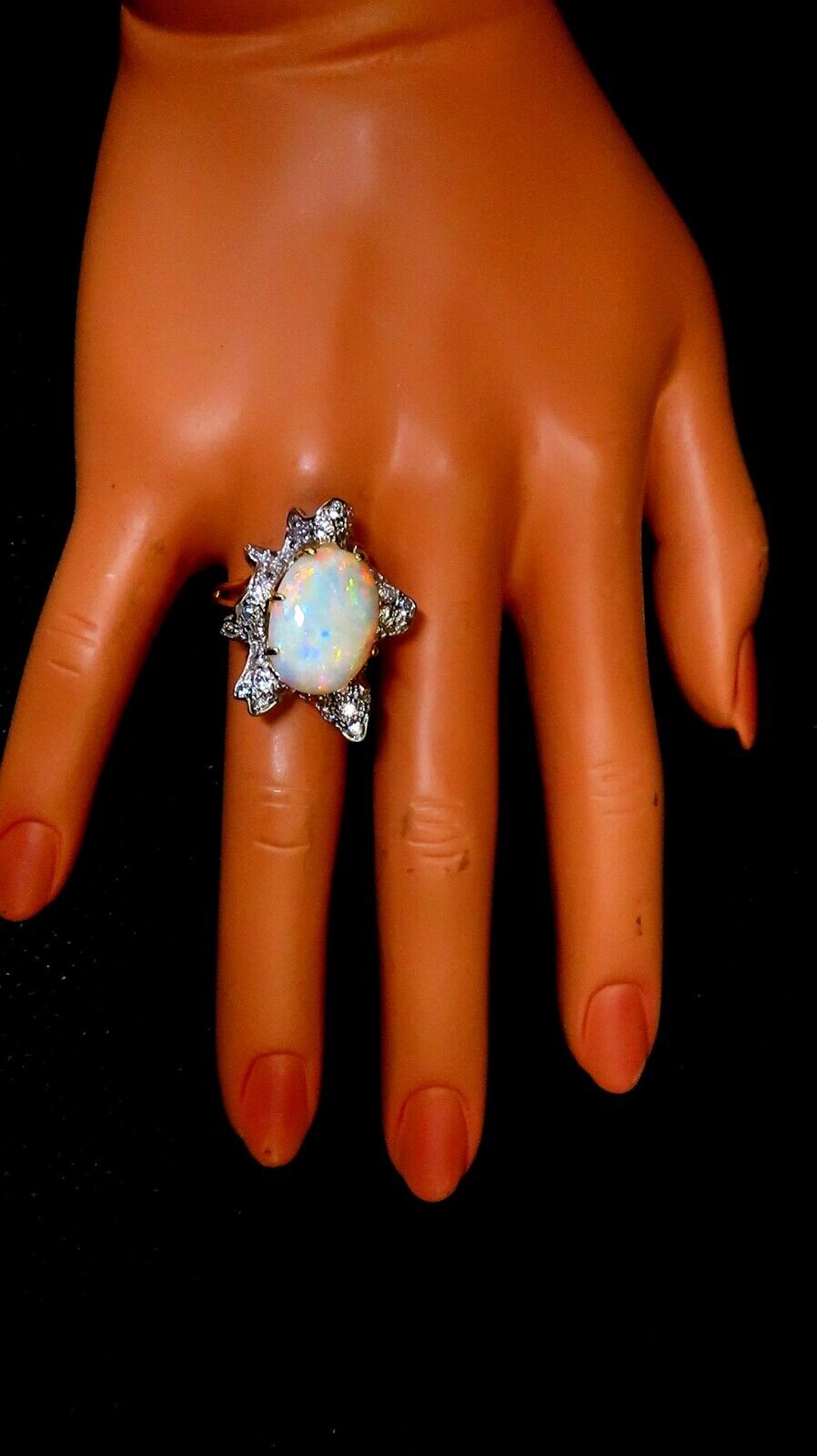 GIA Certified 8.04ct Natural Cabochon Opal Diamond Cocktail Ring in 14K Gold - Perfect for Evening Parties, Weddings & Special Occasions