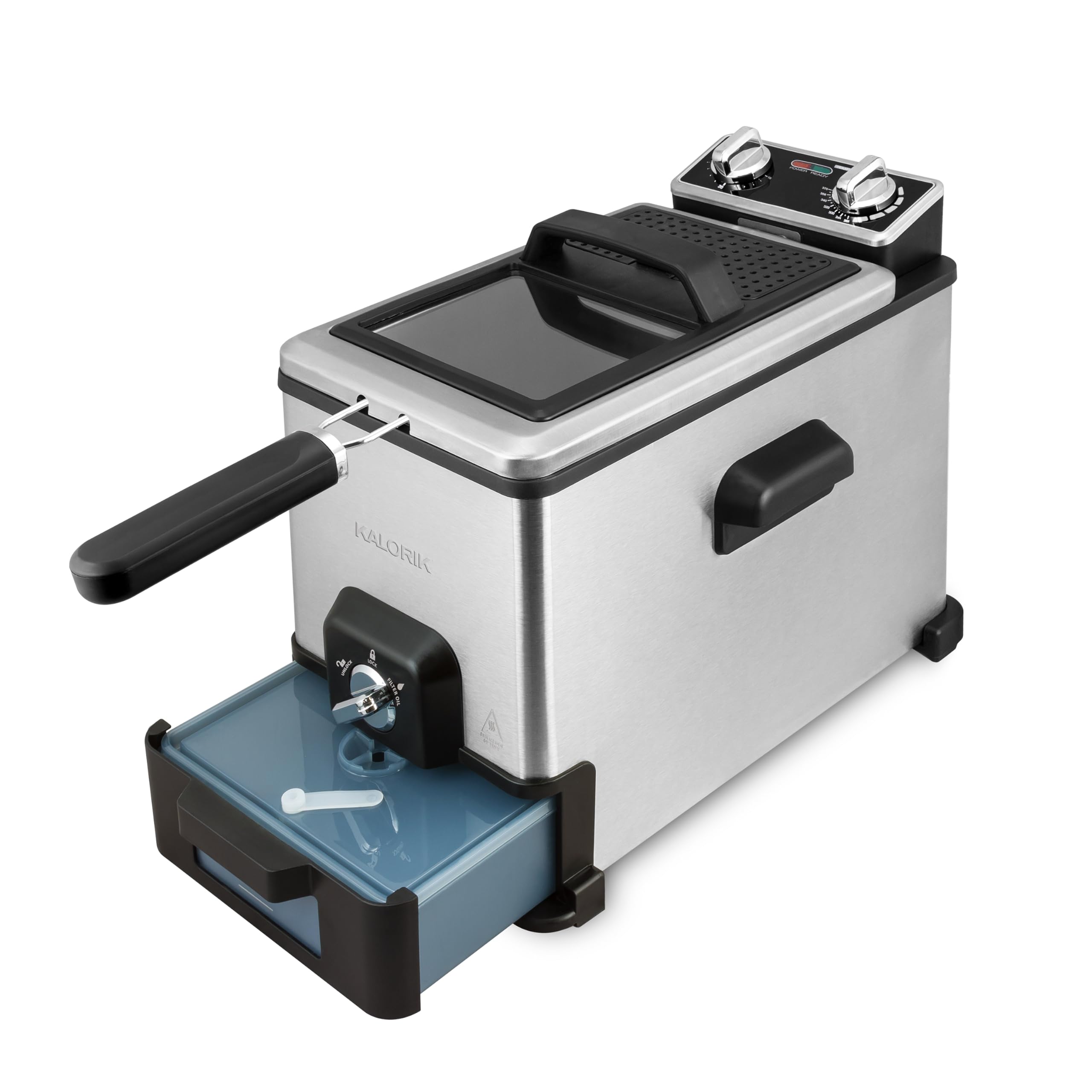 Kalorik 4.2 Quart XL Stainless Steel Deep Fryer with Oil Filtration System - Perfect for Home Kitchen, Restaurants & Catering (Model FT 44466 BK)