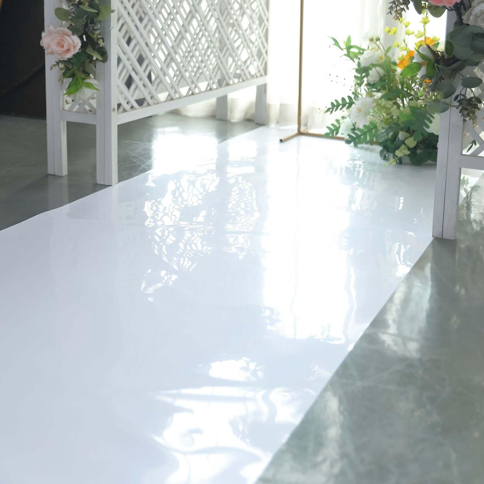 Efavormart 3ft x 65ft White Glossy Mirrored Wedding Aisle Runner - Non-Woven Red Carpet for Prom, Hollywood & Glam Parties - Perfect for Wedding Ceremonies, Red Carpet Events & Special Occasions