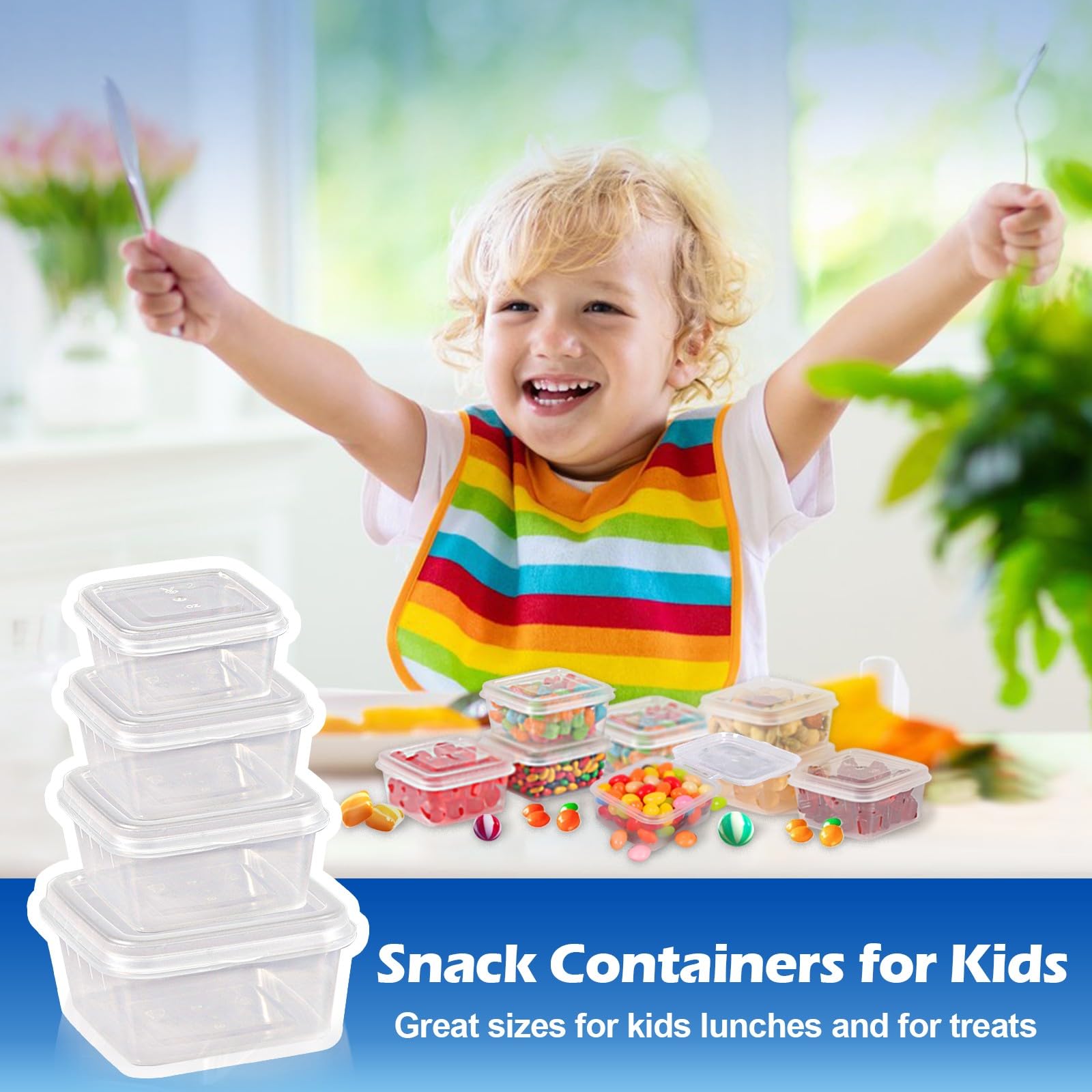 2/3/4/5oz Square Plastic Food Storage Containers with Lids - 200 Pack Disposable Portion Cups for Condiments, Jello Shots, Sauces, Meal Prep & Party Serving - BPA Free Small Containers for Kitchen, Restaurant & Catering Use