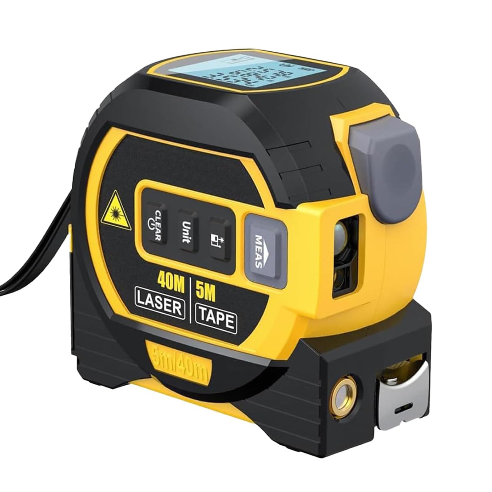 3-in-1 Laser Measuring Tape 196ft/131ft High Accuracy Digital Laser Distance Meter with 16ft Manual Tape Measure - Yellow (40m Range) for Home Improvement, Construction, DIY Projects & Interior Design